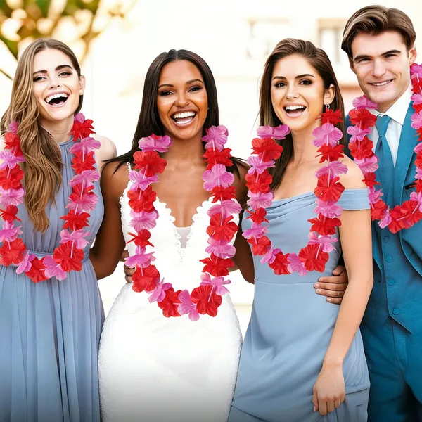 20Pcs Valentine'S Day Flower Leis Garland Necklace -Pink Hawaiian Floral Tropical Flower Garlands, For Wedding Birthday Party Wedding Guest Decoration