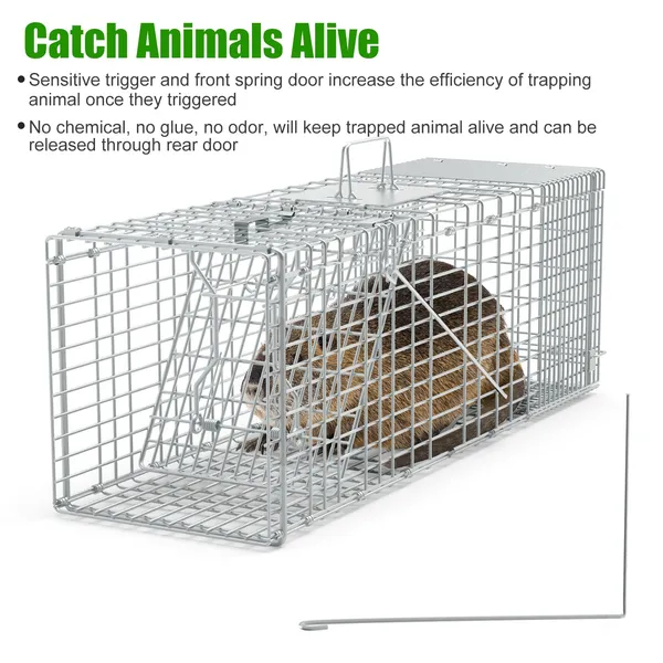 Humane Cat Trap Cage With Gloves Catch Release Live Animal Rodent Cage Collapsible Galvanized Wire For Raccoons Beavers Groundhogs Foxes Armadillos