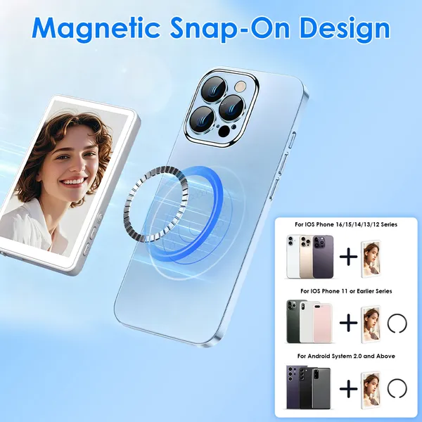 Vlog Selfie Monitor Screen Magnetic Rear Camera Phone Monitor Wireless Selfie Monitor Screen With 33FT Remote For Vlog Live Stream Compatible With IOS Android