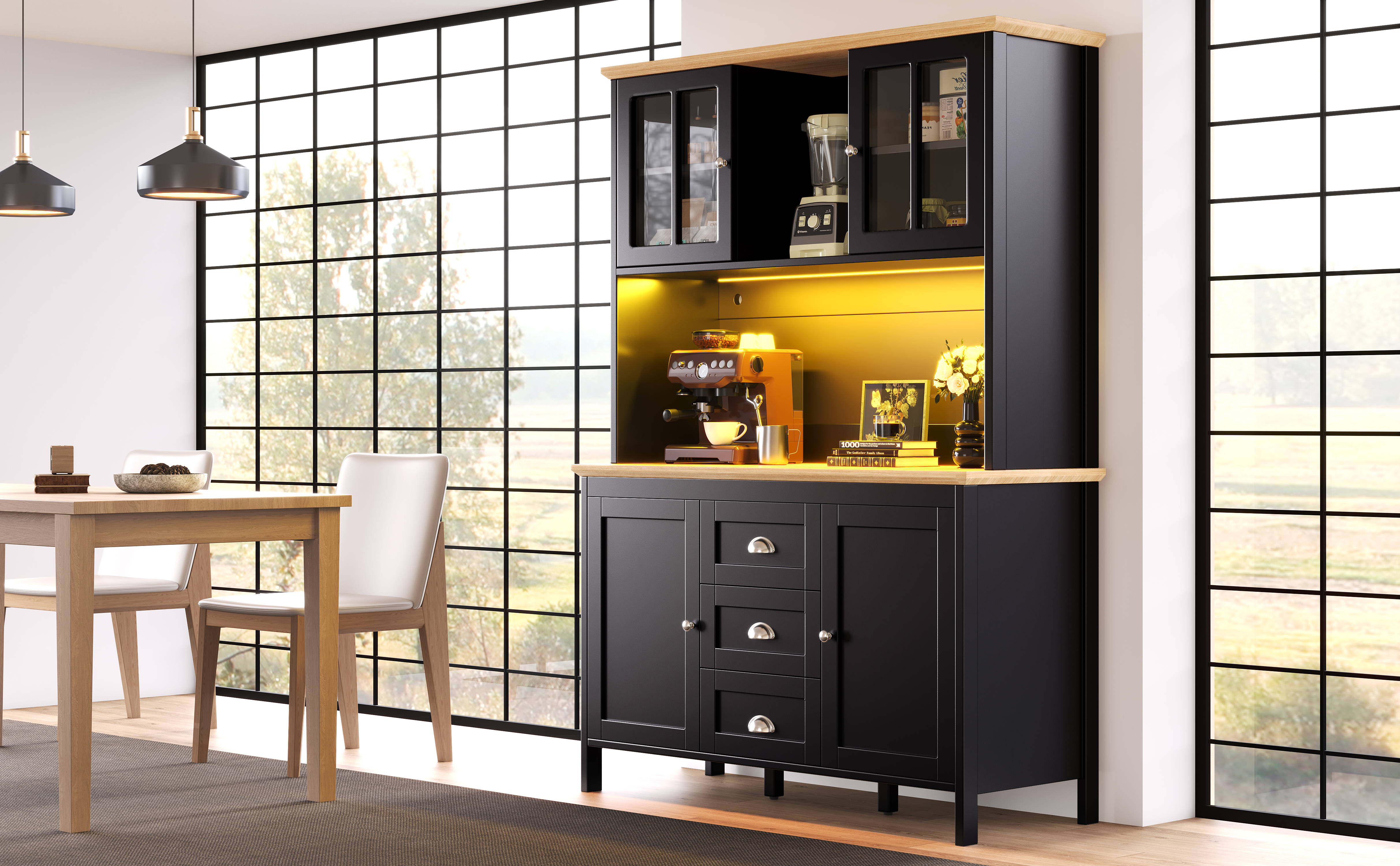 Sideboard, Storage Cabinet, Kitchen Tall With LED Lighting, 120x40x179 Cm, 4 — image 4