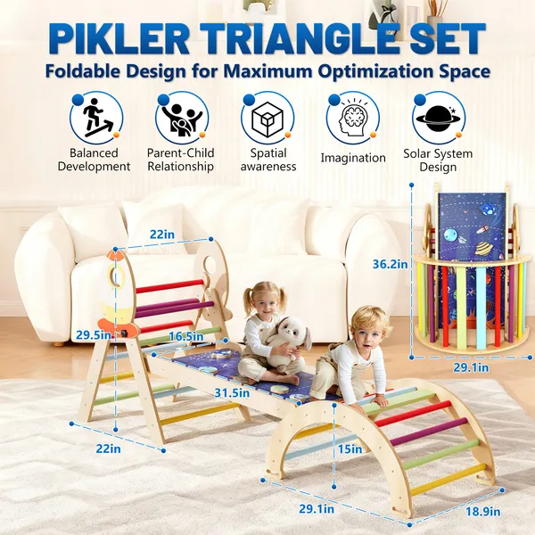 7-In-1 Foldable Baby Climbing Wooden Toys Triangle Set With Arch Triangle Pinball Game And Seesaw Wooden Montessori Climbing Set