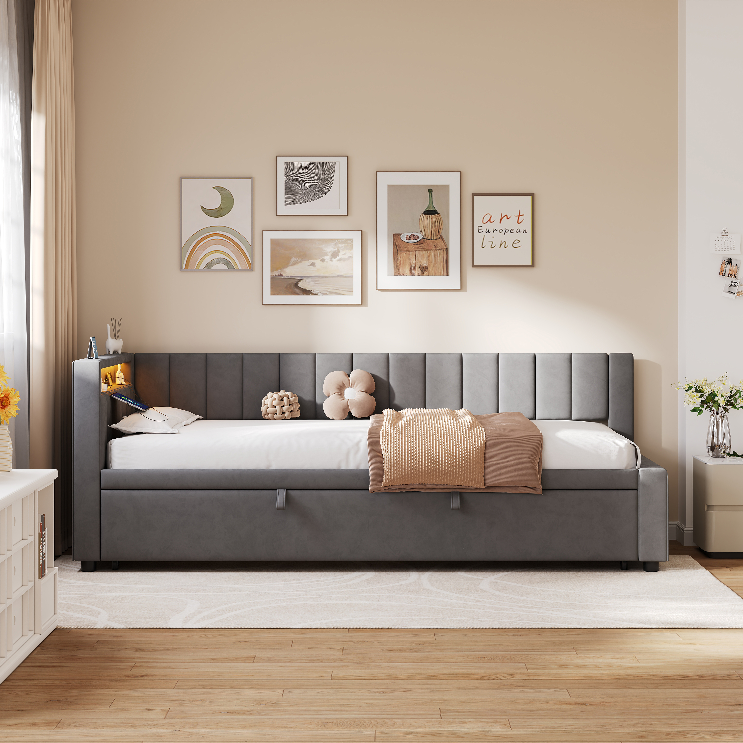 3ft Single Velvet Daybed, Sofa Bed With RGB LED Lights And Charging Station — image 5