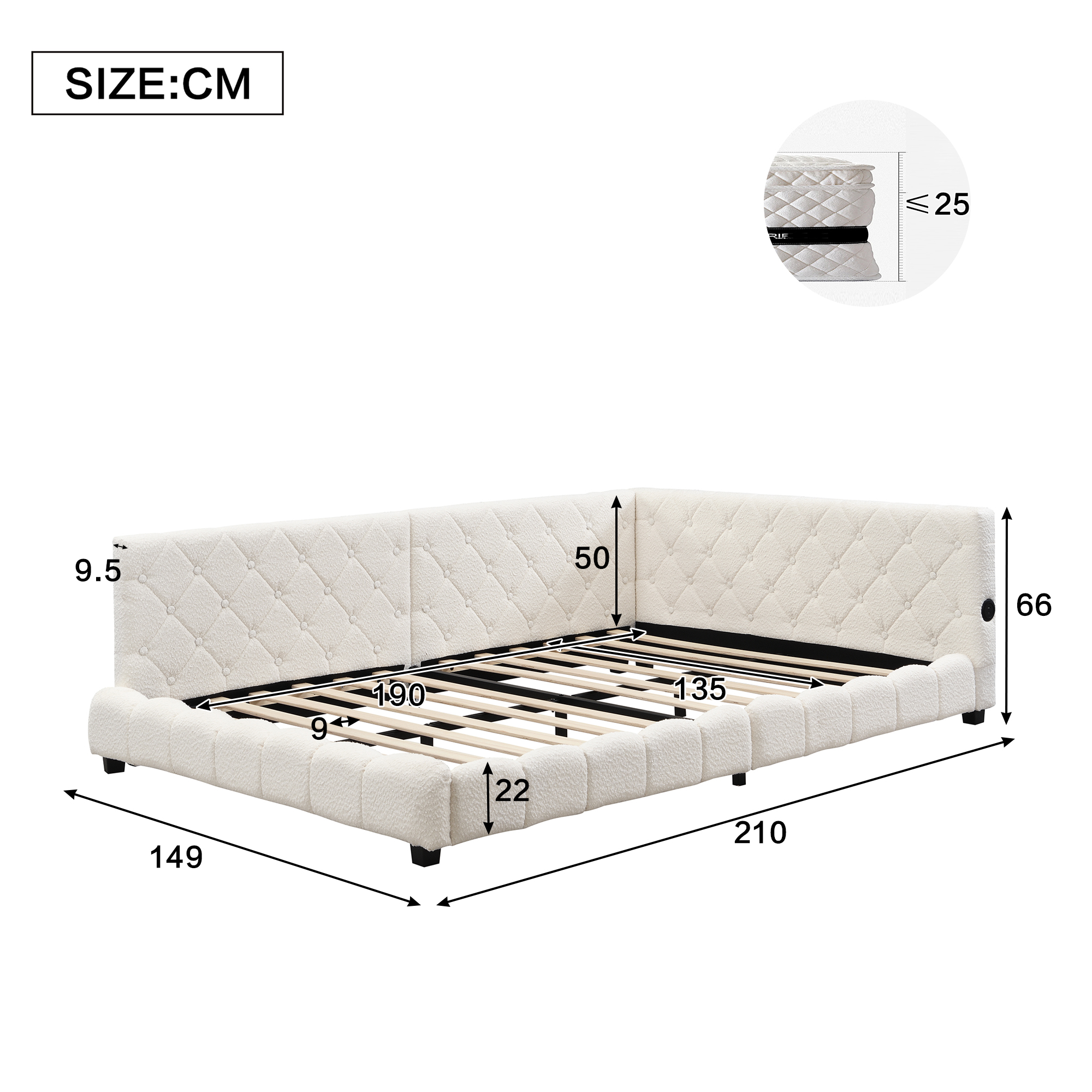 Upholstered Bed, 4ft6 Double 135x190cm, With Side Rails On The Two Comfortable — image 3