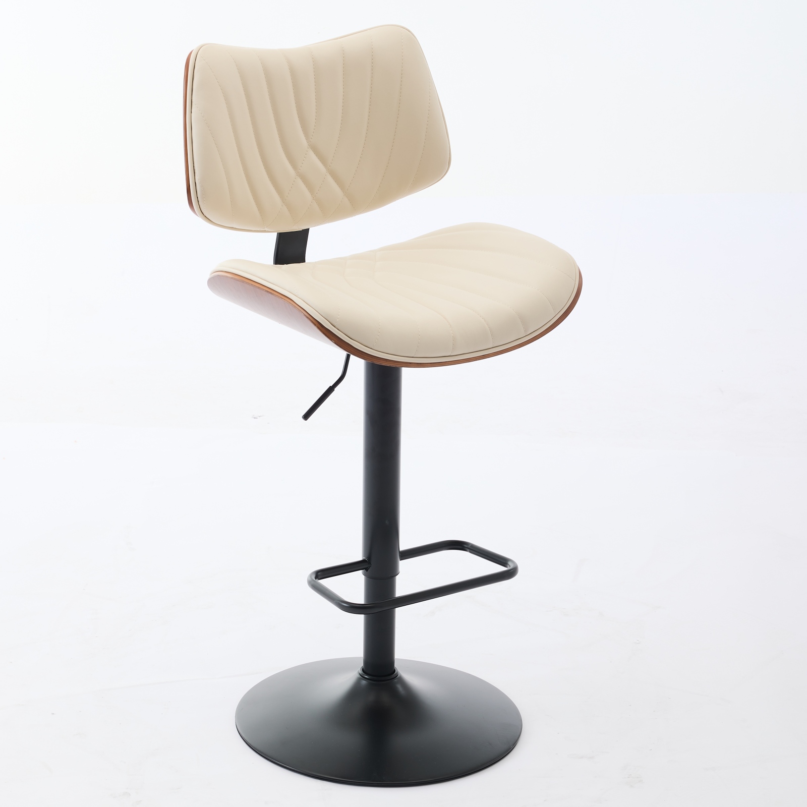 Walnut Bentwood Bar Stools Mid Century Modern Adjustable Counter Height Black Leather Upholstered 360 Swivel Bar Chairs For Kitchen Island Dining Room Cafe,Beige,Set Of 2