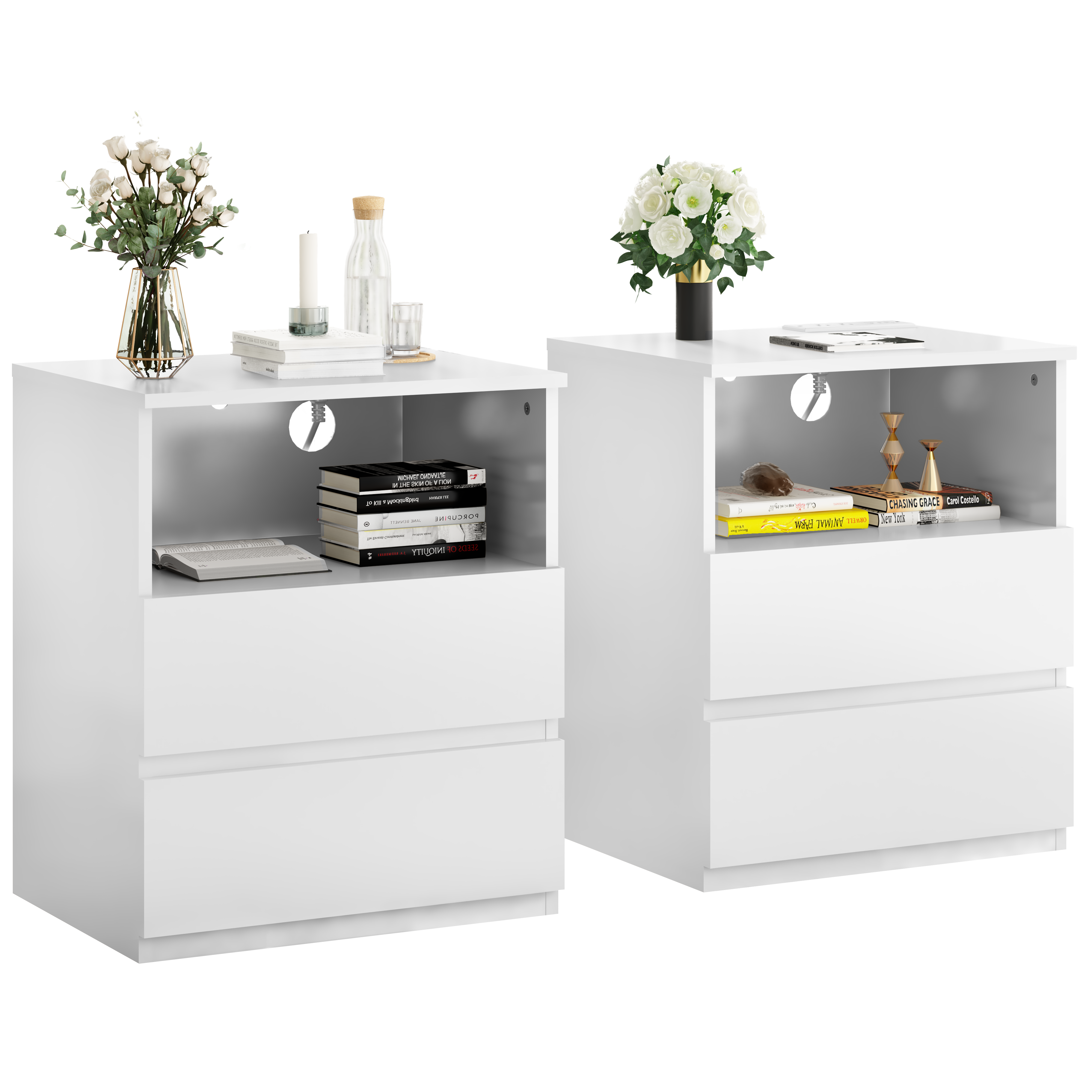 Par de Mesitas Laterales con Cargador USB-C Rápido y 2 Gavetas de Almacenamiento - imagen 1