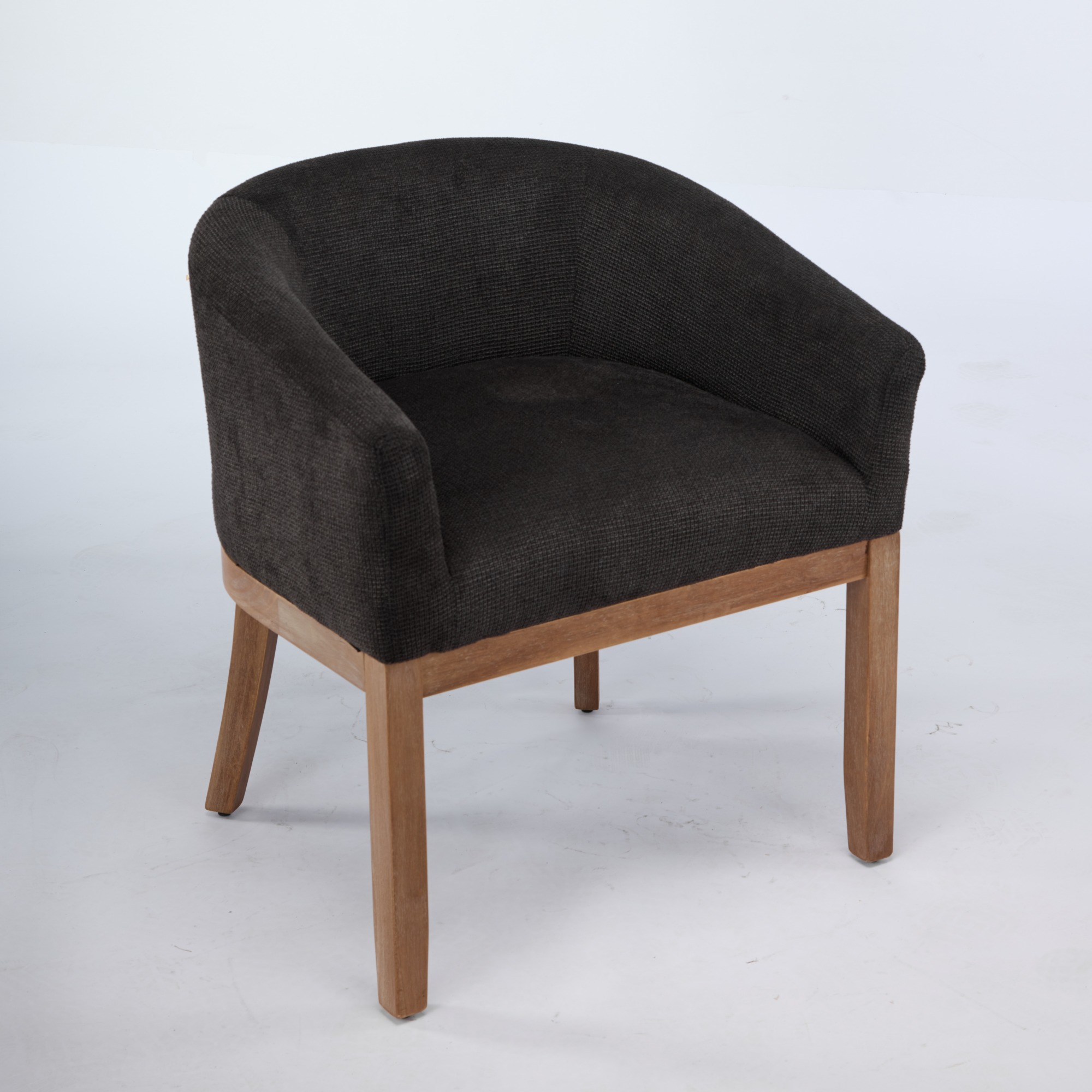 Mid Century Modern Upholstered Barrel Dining Chairs With Arms,Farmhouse Linen Kitchen & Dining Room Chairs With Natural Hardwood Frame, 19 W Accent Chairs For Living Room,Single Pack,Black,SW1891BK