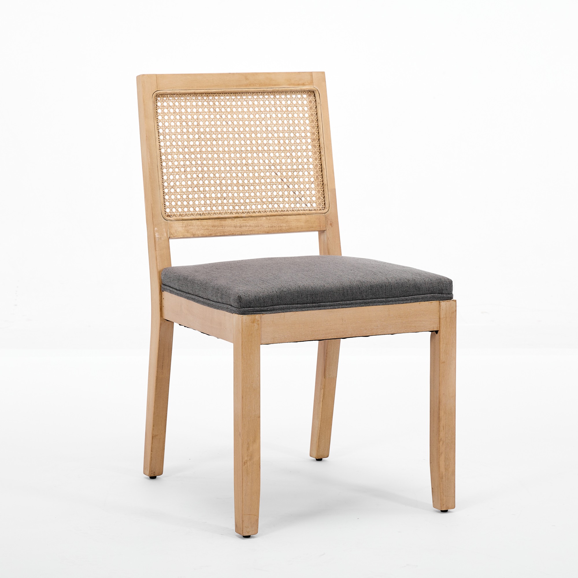 Farmhouse Rattan Dining Chairs Set Of 2, Mid Century Modern Kitchen & Dining Room Chairs, Cane Upholstered Kitchen Side Chair With Natural Hardwood Frame, Gray