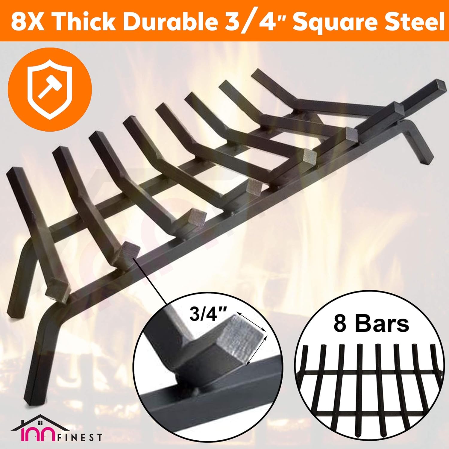 Fireplace Grate,Fireplace Log Holder,Heavy Duty Solid Cast Iron FIrewood Log Burning Rack For Inside The Fireplace Accessories Outood Fire Pit Kindling Fireplace Tools 36 Inch