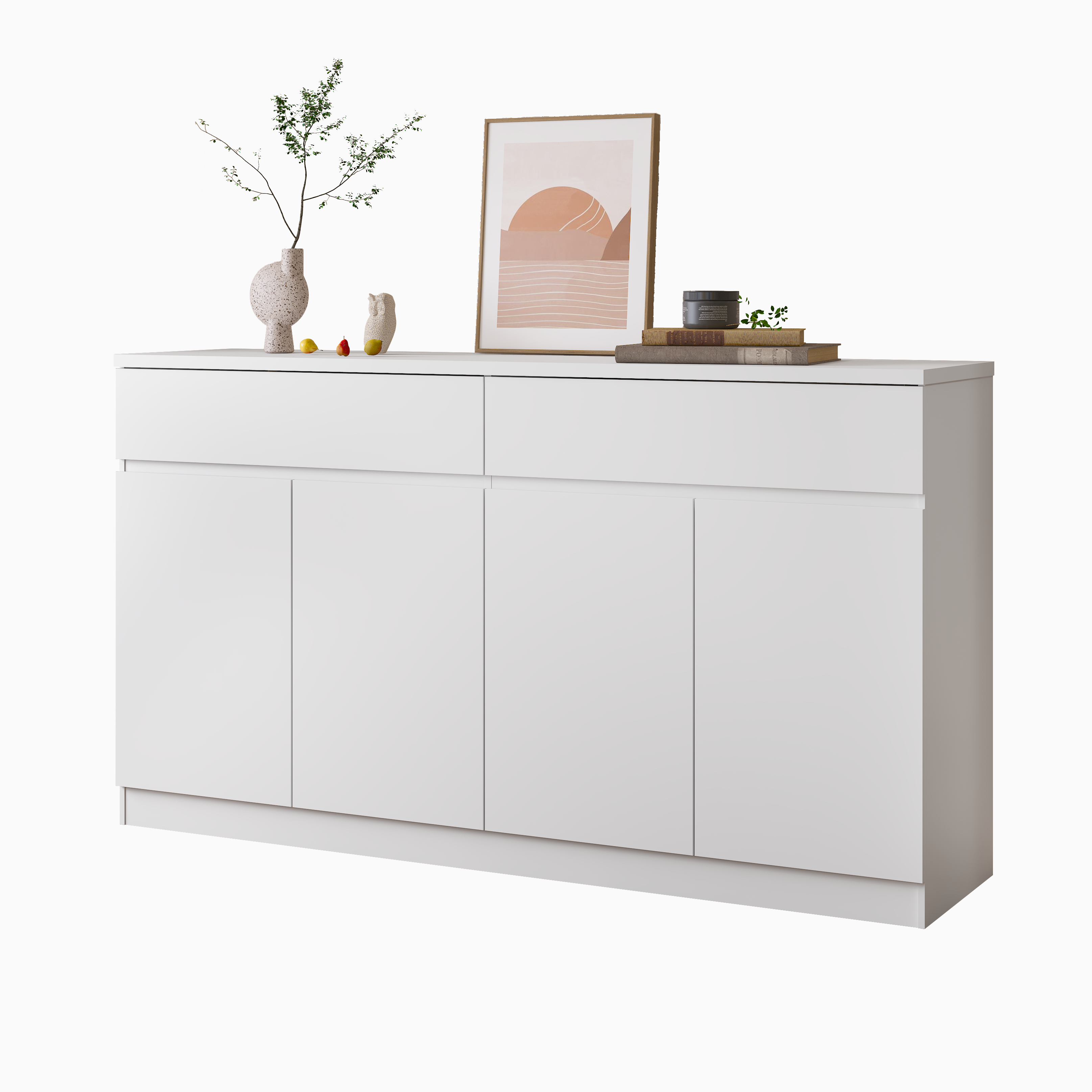 Sideboard Buffet Cabinet With Storage,Large Kitchen Storage Cabinet With 2 Drawers And 4 Doors, Wood Coffee Bar Buffet Table For Kitchen Dining Room, White
