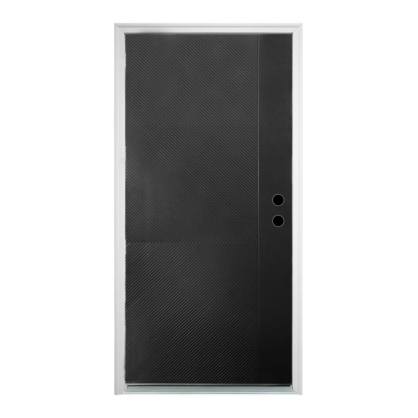 36 X 80 Antique Black Finished Fiberglass Entry Door Left Hand Inswing Fiberglass Door With White 4-9-16 Vinyl Frame