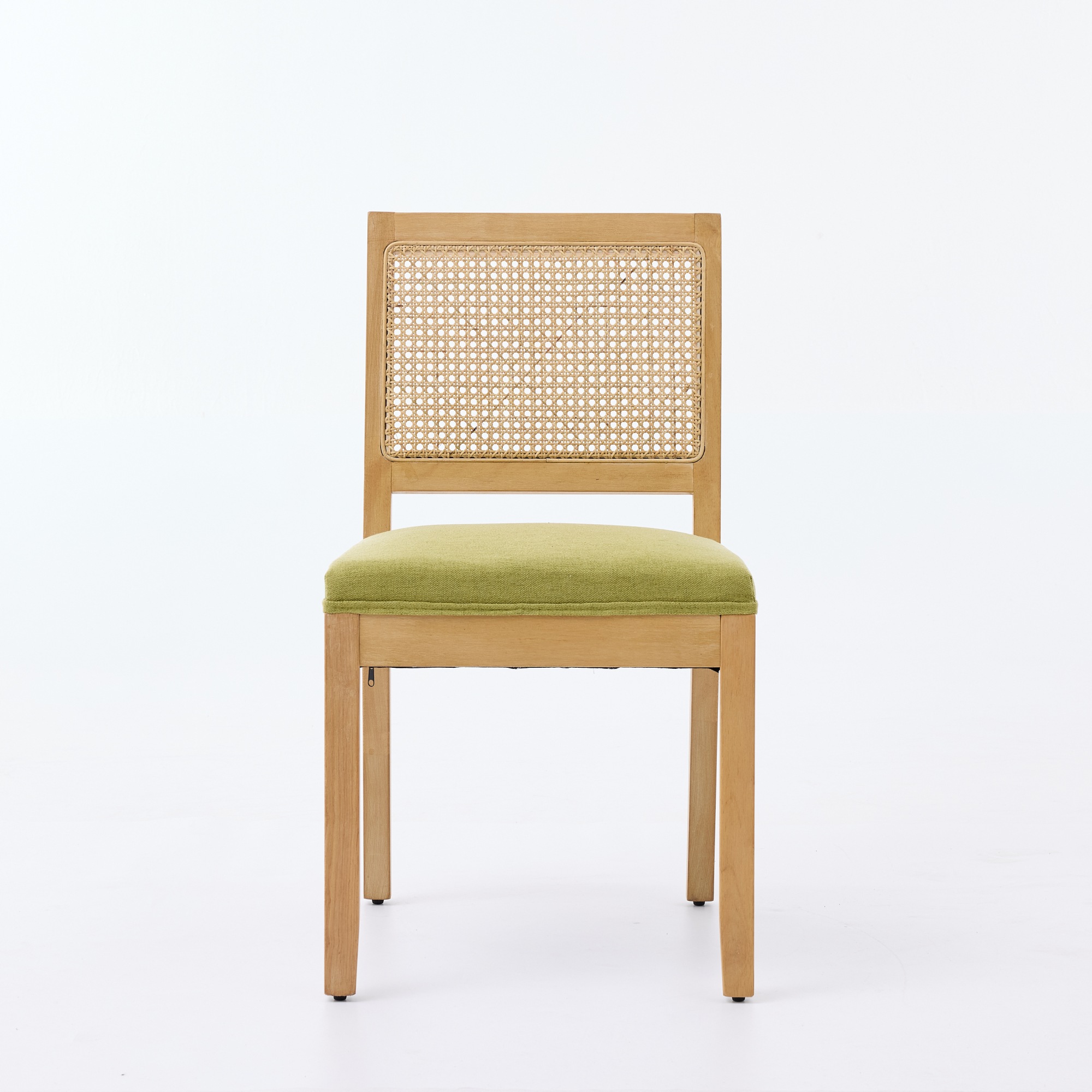 Farmhouse Rattan Dining Chairs Set Of 2, Mid Century Modern Kitchen & Dining Room Chairs, Cane Upholstered Kitchen Side Chair With Natural Hardwood Frame, OliveGreen,