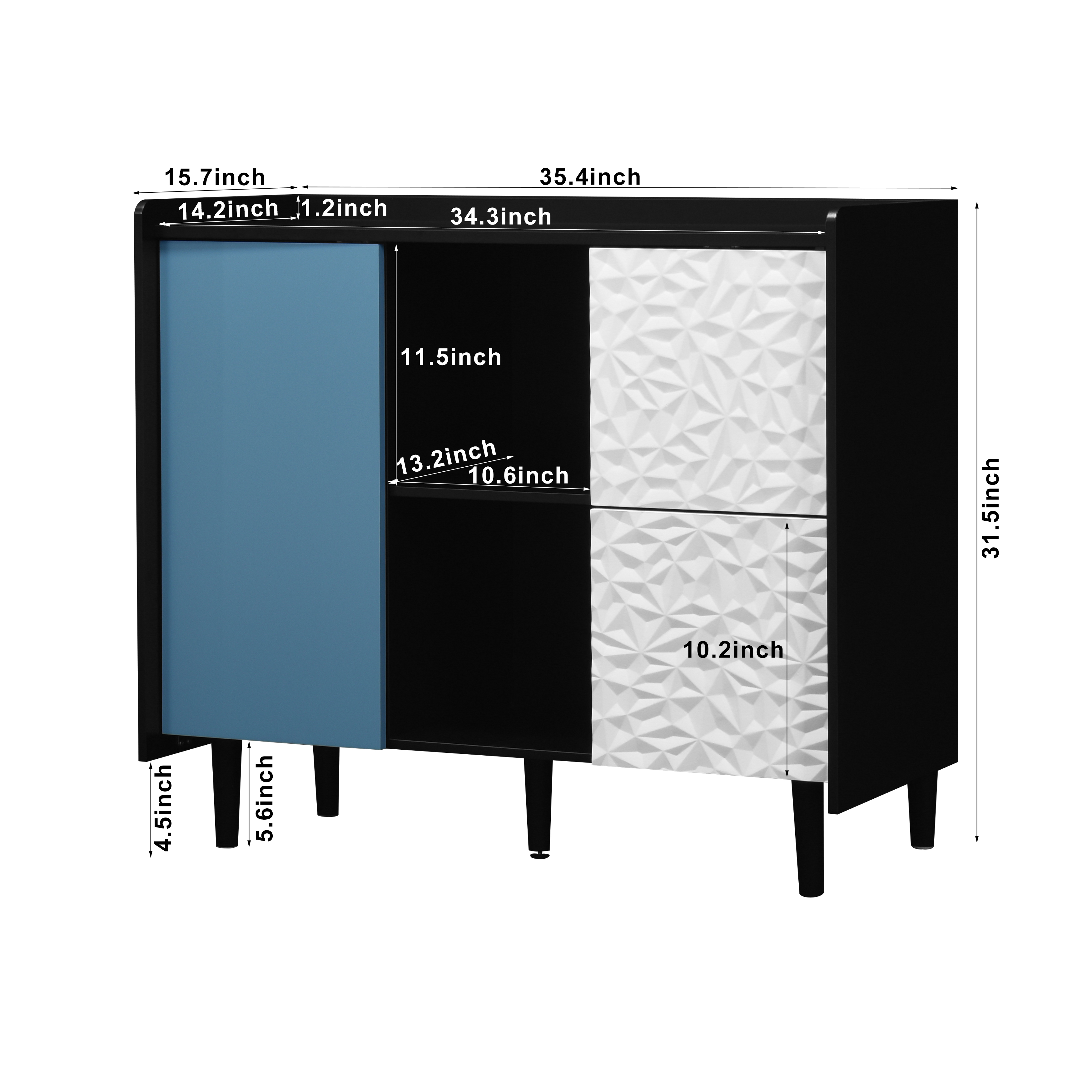 Sideboard Buffet Cabinet, Black Storage Cabinet With Red Doors , 2 Drawers With Unique Panel Styling And 2 Open Storage Compartment, Modern Coffee Bar Cabinet Accent Cabinet For Kitchen, Dining Room,