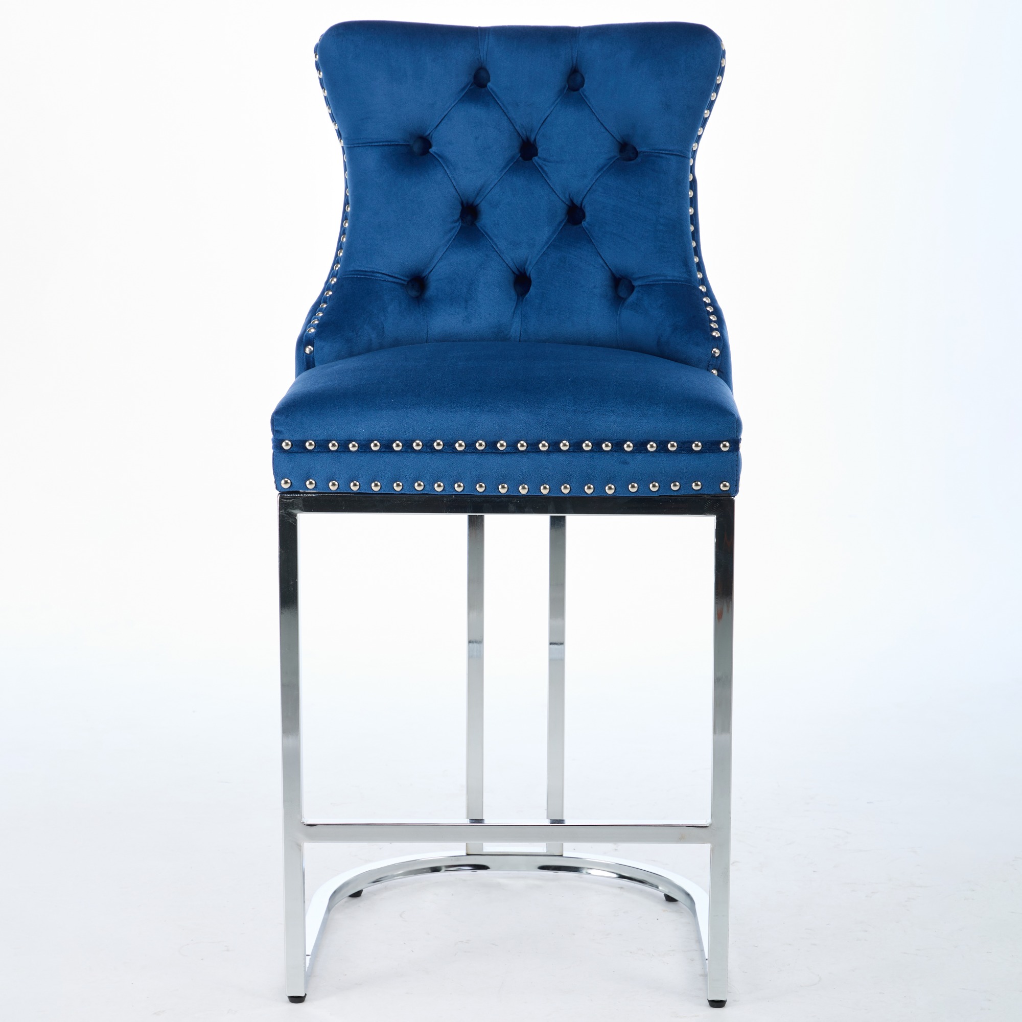 25 Counter Height Bar Stools Set Of 2, Modern Velvet Barstools With Button Back&Rivet Trim Upholstered Kitchen Island Chairs With Sturdy Chromed Metal Base Legs Farmhouse Bar Stools, Blue,2 Pack