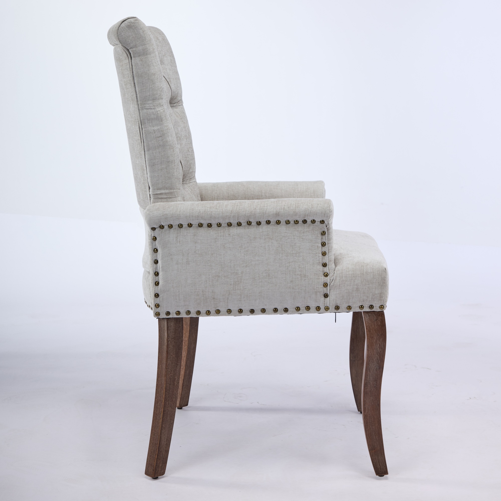 Upholstered Chenille Fabric Accent Dining Chair, Curved Solid Wood Legs, Elegant Tufted Club Dining Room Kitchen Room Arm Dining Chair, Single Pack,Beige,SW1895BG