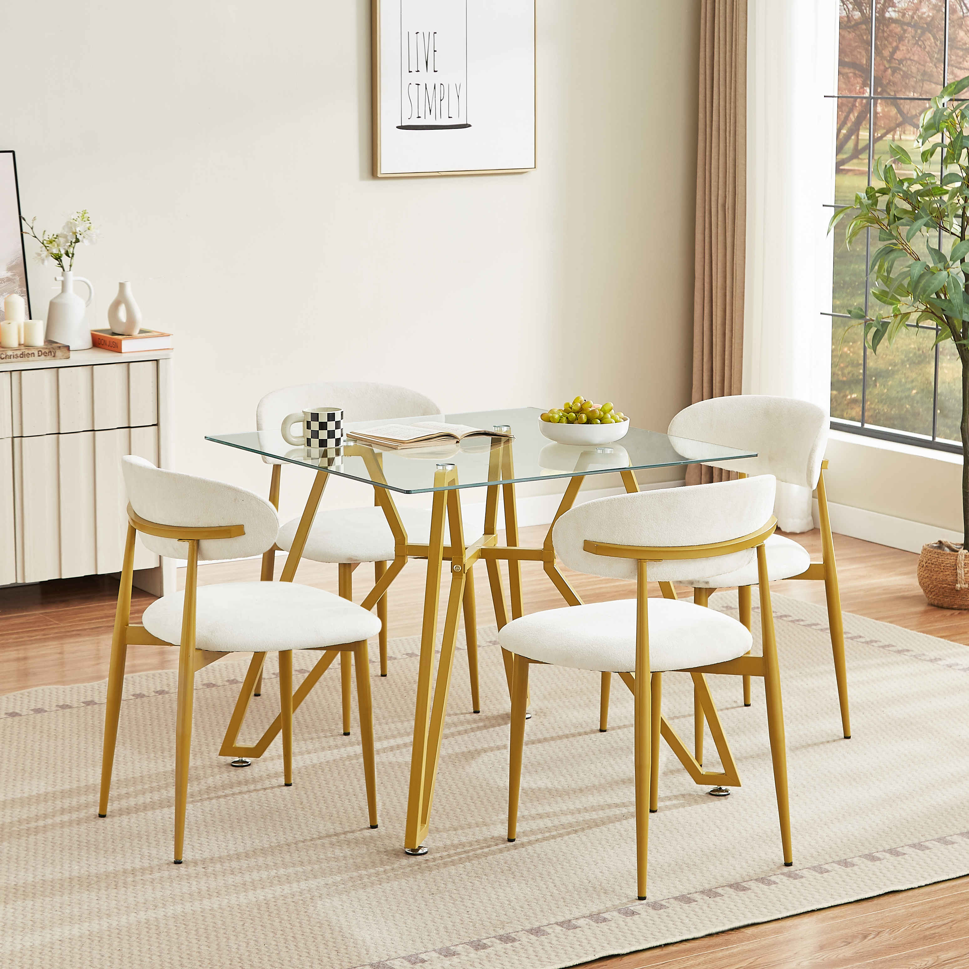 Set Of 2 Dining Chairs, Modern Kitchen Chairs With Soft Padding, Farmhouse Restaurant Chairs With Curved Backrests And Metal Legs, For Dining Rooms And Kitchens, White And Gold.