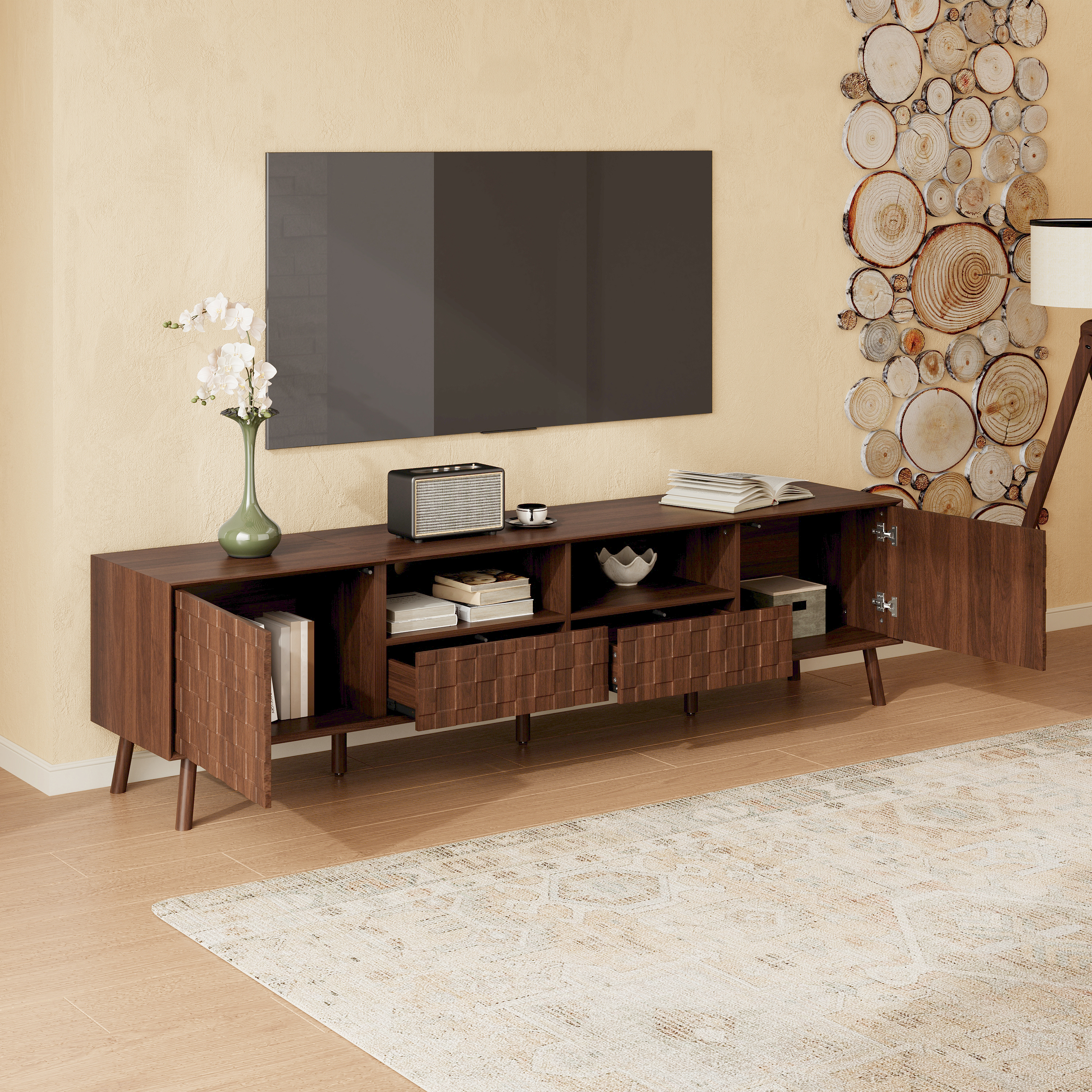 Mueble TV Moderno de 78 pulgadas para Televisores hasta 85" con Patas de Madera Maciza - imagen 1
