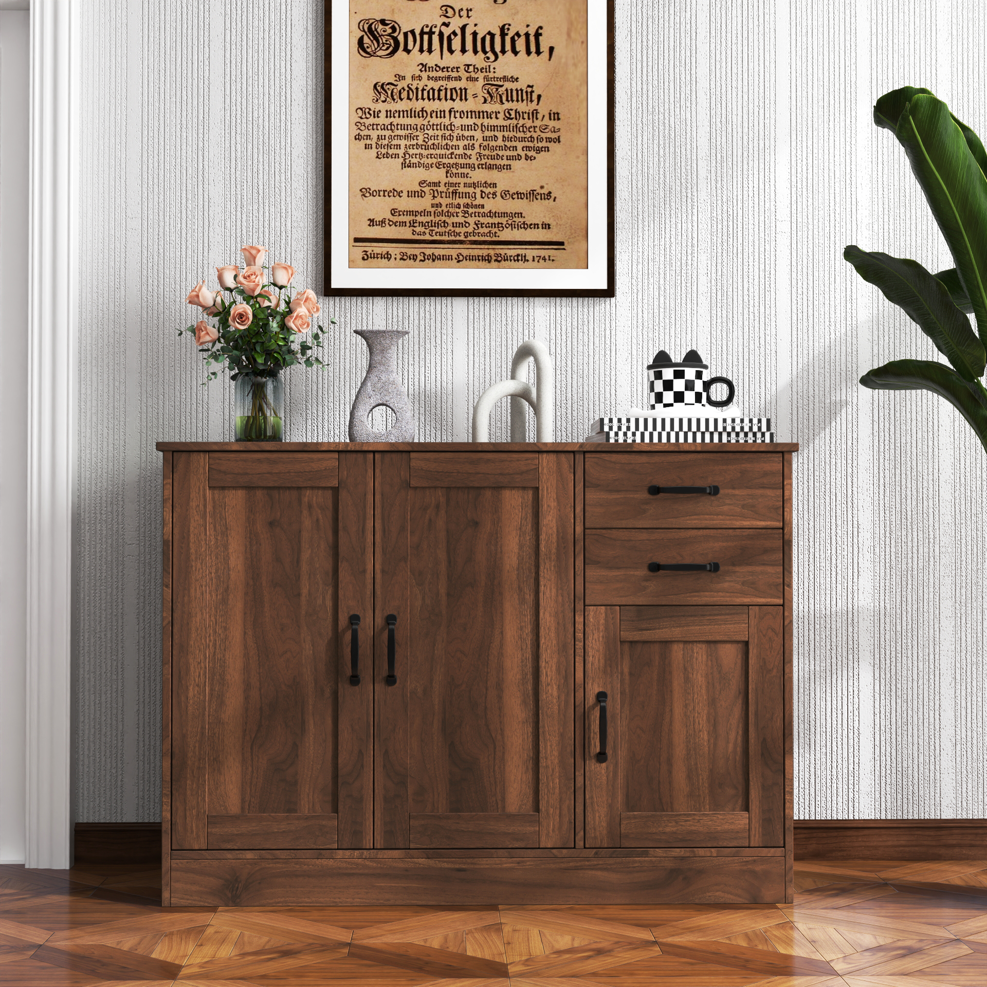 Modern Wood Buffet Sideboard With 2 Doors&1 Storage And 2drawers -Entryway Serving Storage Cabinet Doors-Dining Room Console, 43.3 Inch