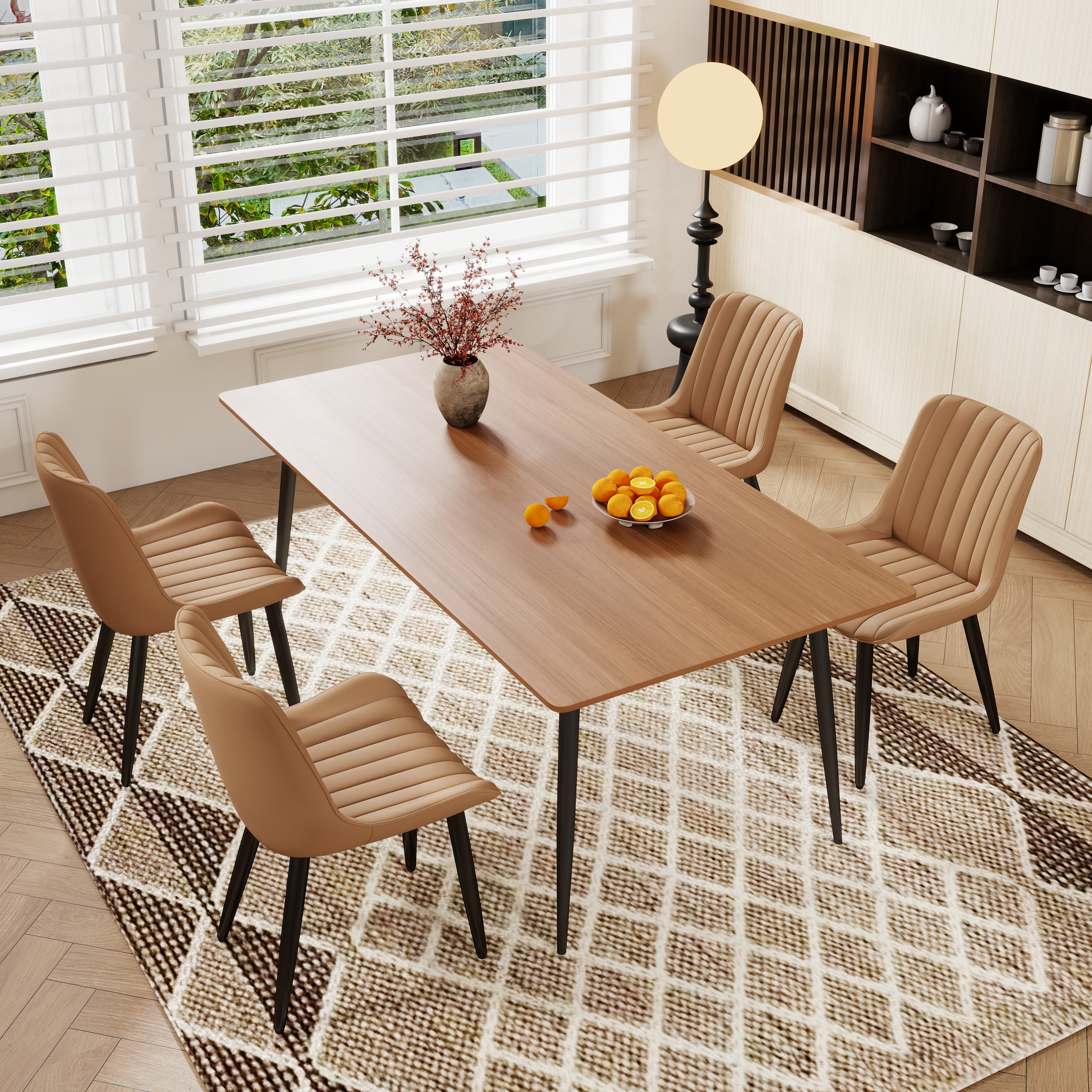 Set Of 4 Modern PU Leather Dining Chairs With Thick Cushions & Metal Legs, Armless Faux Leather Side Chairs For Kitchen, Dining Room