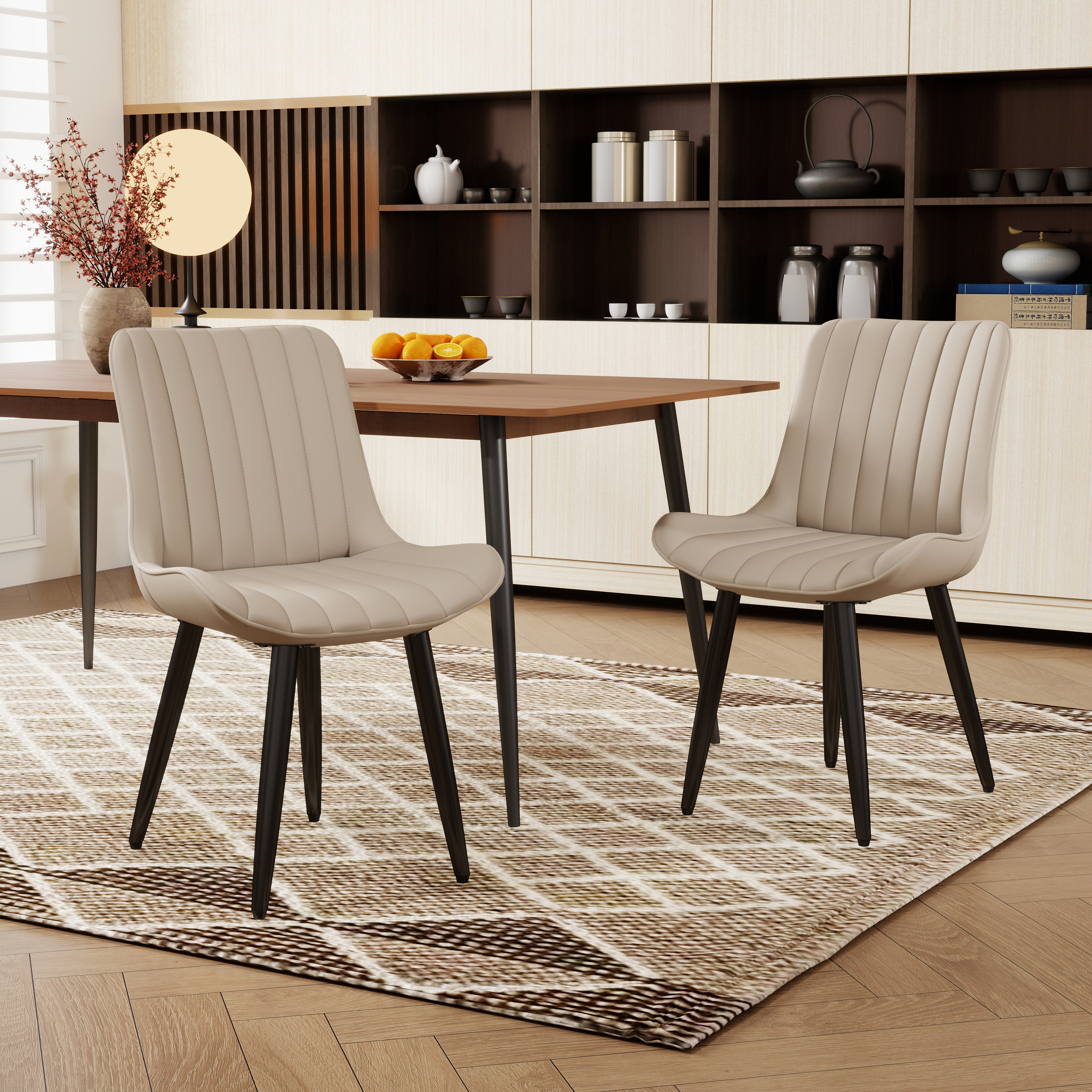 Set Of 2 Modern PU Leather Dining Chairs With Thick Cushions & Metal Legs, Armless Faux Leather Side Chairs For Kitchen, Dining Room