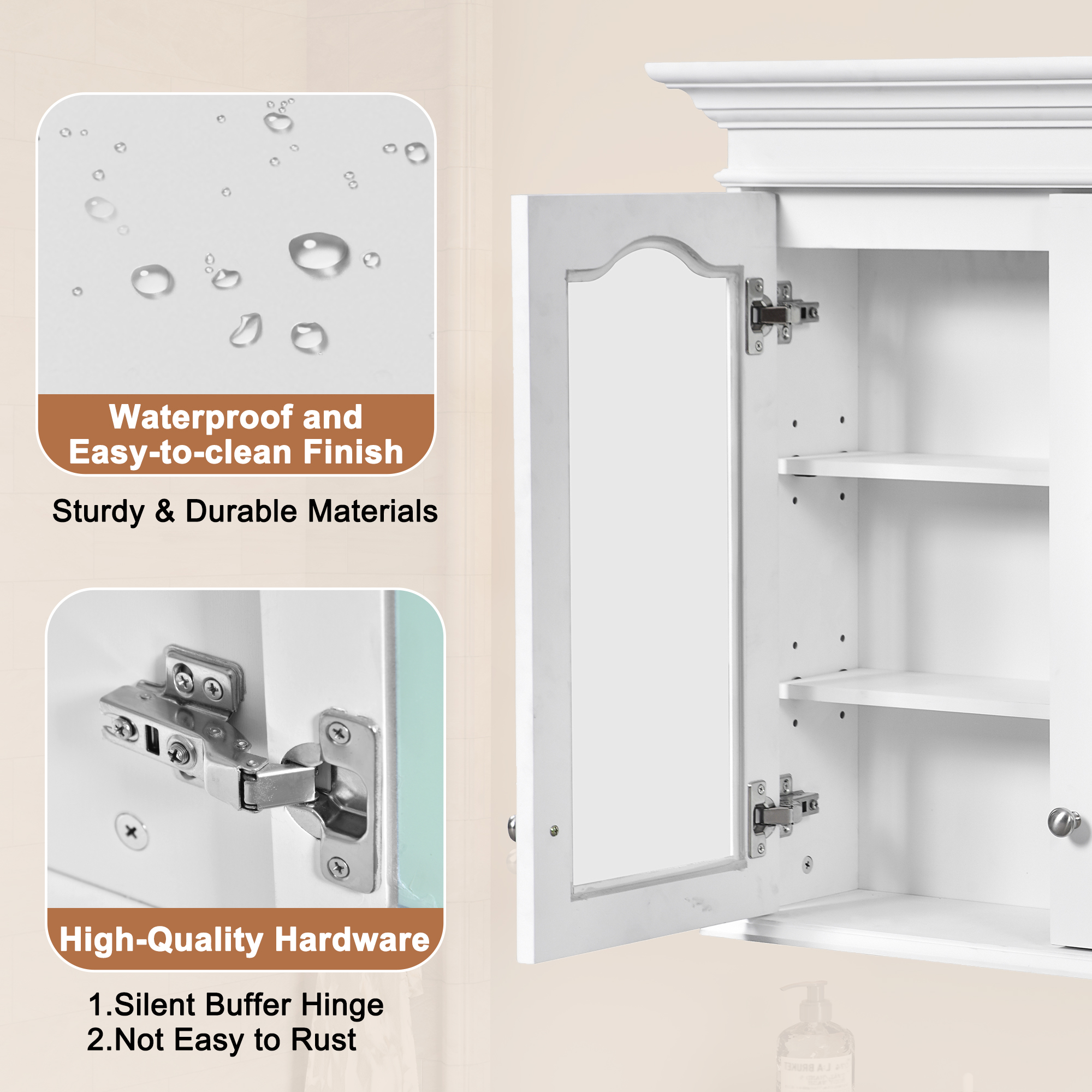 40 Medicine Cabinet With Mirror, Bathroom Storage Cabinet With Mirror Door And Shelves, Wall Mounted Bathroom Cabinet With Glass Doors_voghion.com