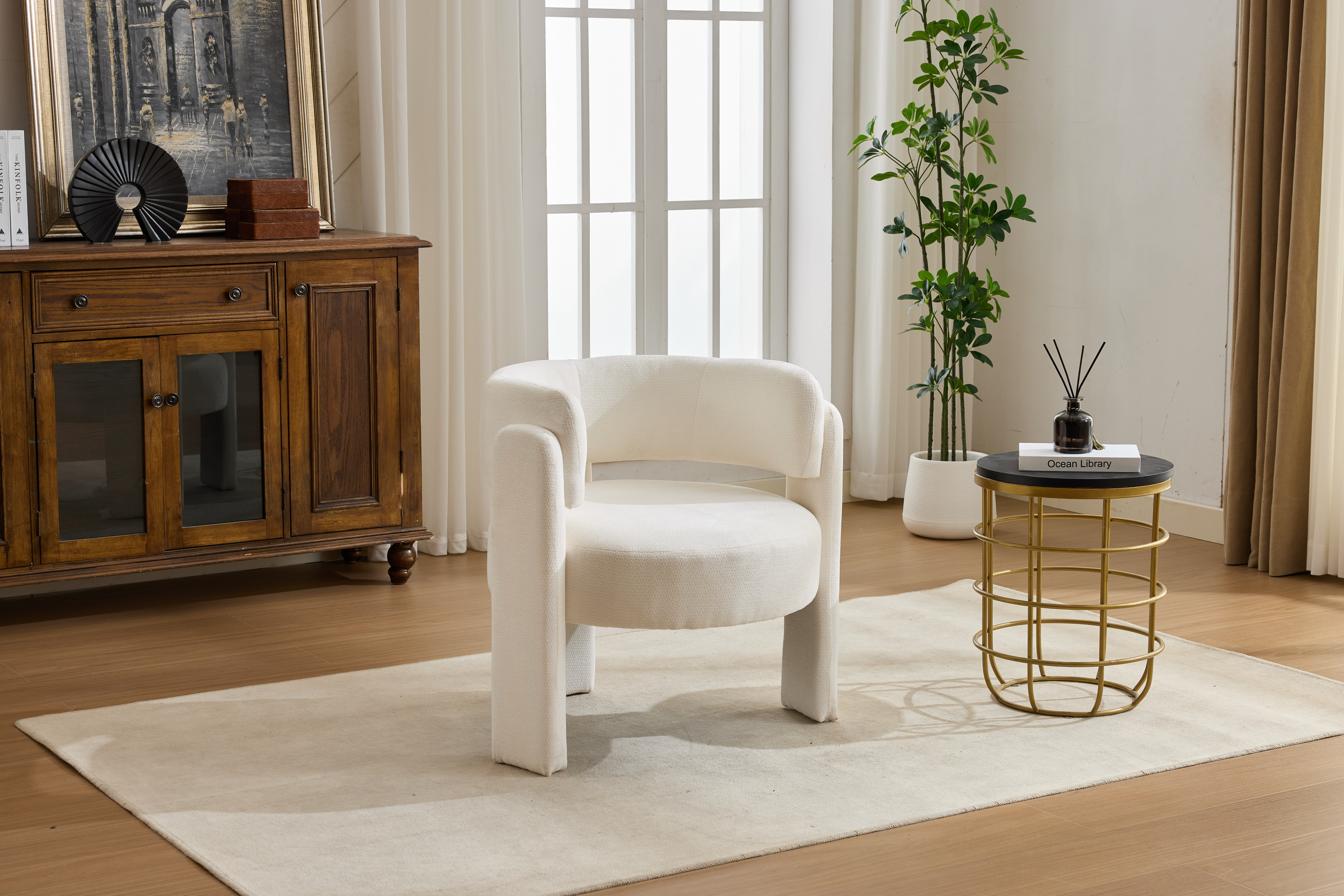 Modern Accent Chair, Contemporary Boucle Fabric Accent Armchair Comfy Upholstered Leisure Single Sofa Chair For Living Room Bedroom Apartment Office - White