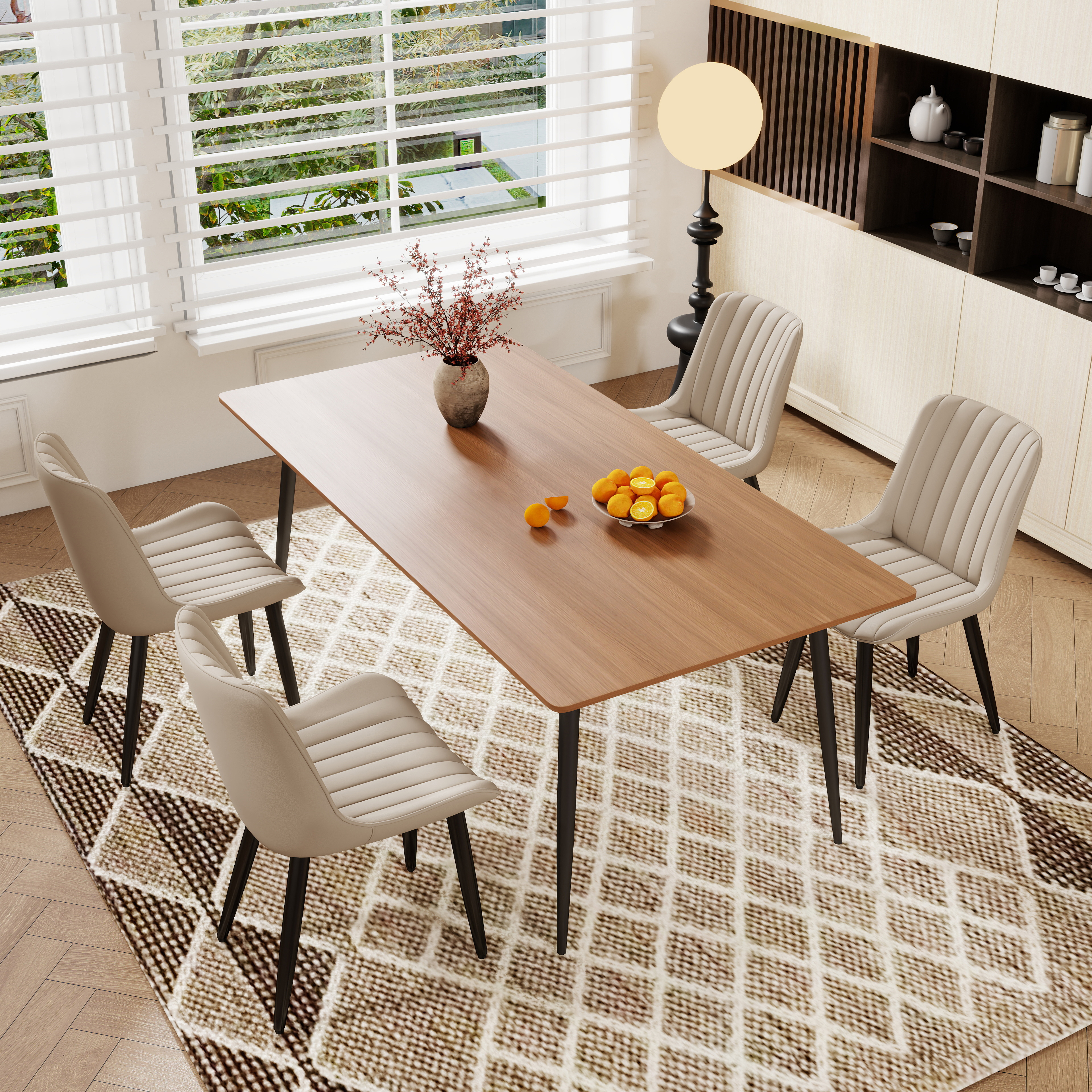 Set Of 4 Modern PU Leather Dining Chairs With Thick Cushions & Metal Legs, Armless Faux Leather Side Chairs For Kitchen, Dining Room