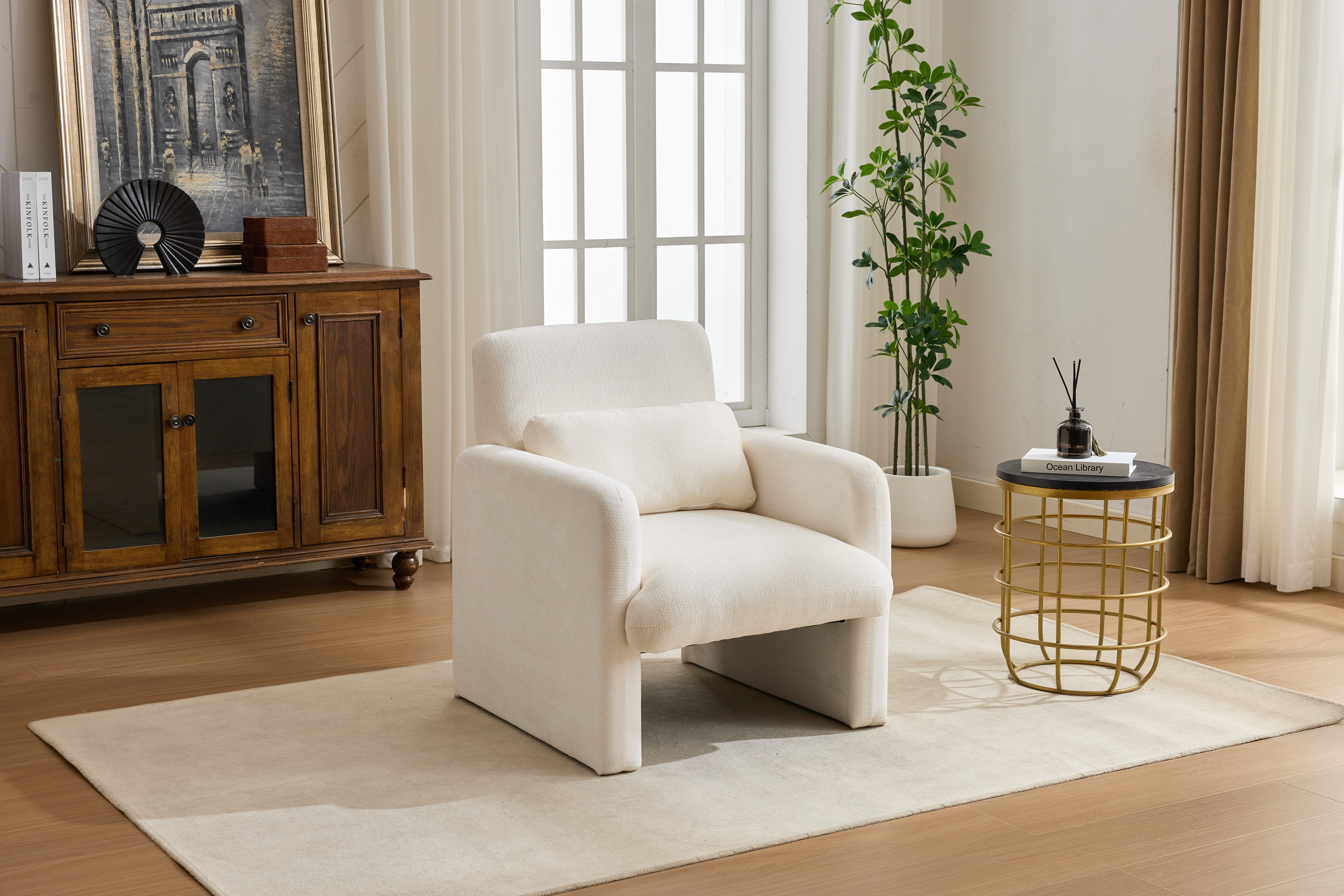 Modern Accent Chair, Contemporary Boucle Fabric Accent Armchair Comfy Upholstered Leisure Single Sofa Chair For Living Room Bedroom Apartment Office - White