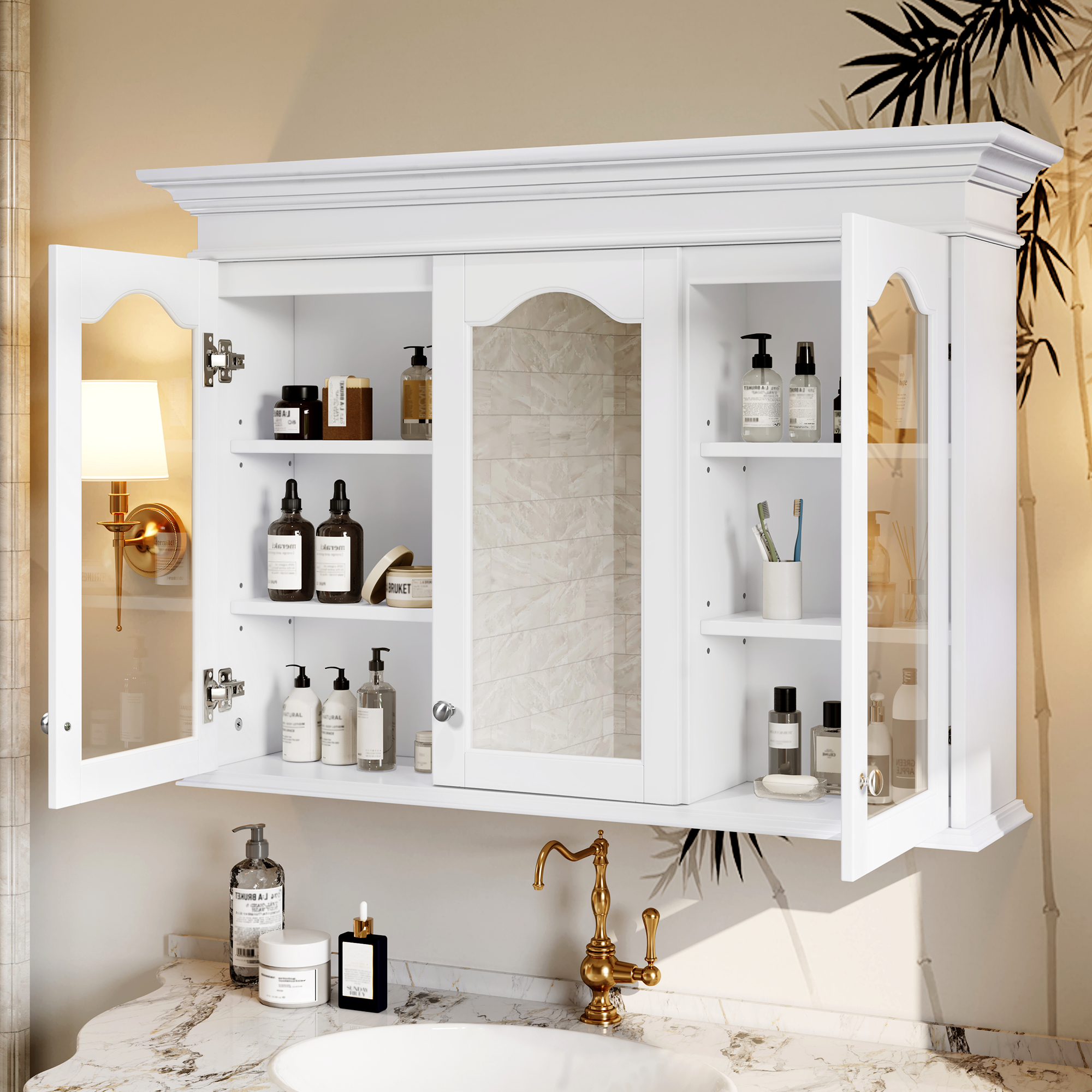 40 Medicine Cabinet With Mirror, Bathroom Storage Cabinet With Mirror Door And Shelves, Wall Mounted Bathroom Cabinet With Glass Doors_voghion.com