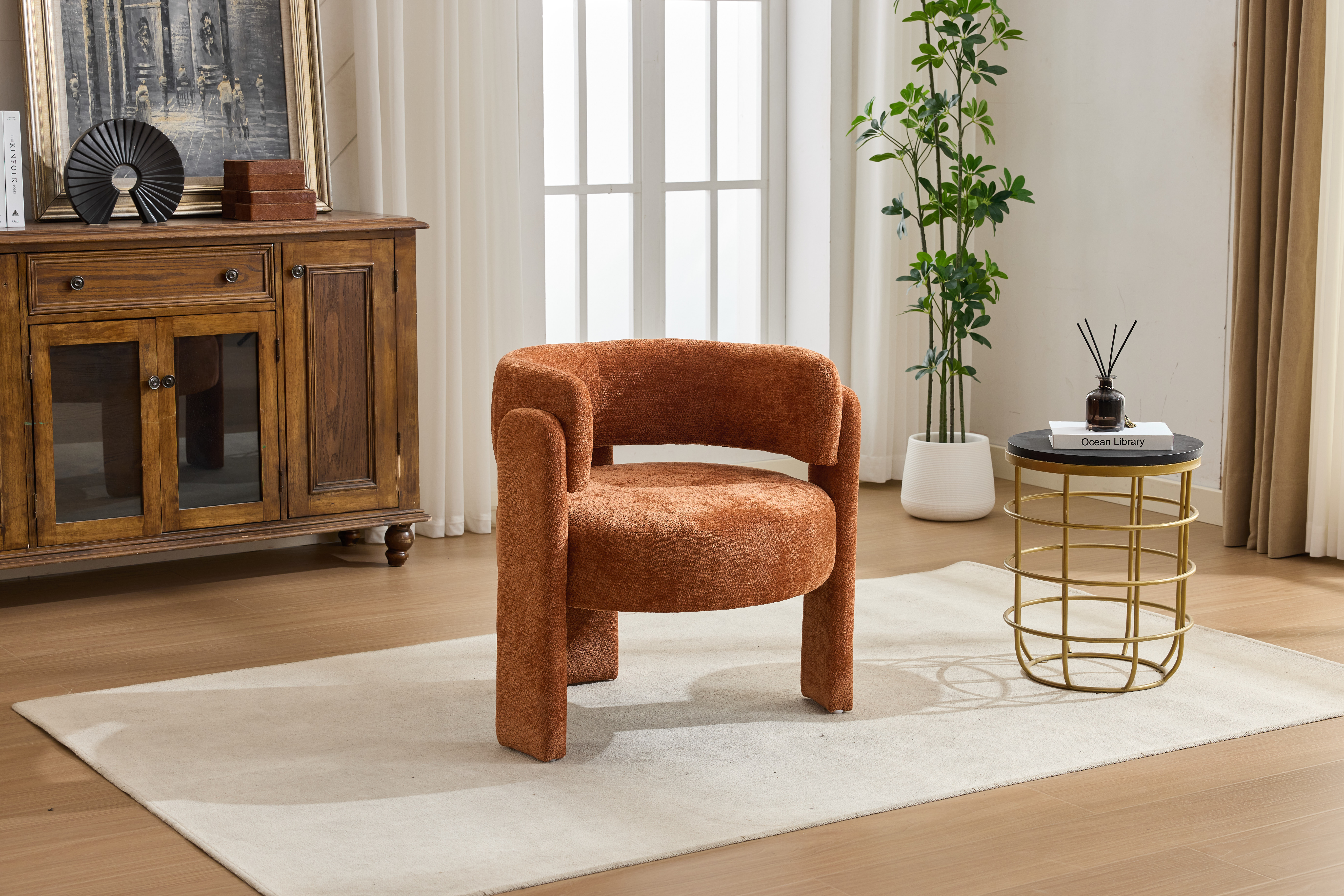 Modern Accent Chair, Contemporary Boucle Fabric Accent Armchair Comfy Upholstered Leisure Single Sofa Chair For Living Room Bedroom Apartment Office- Orange