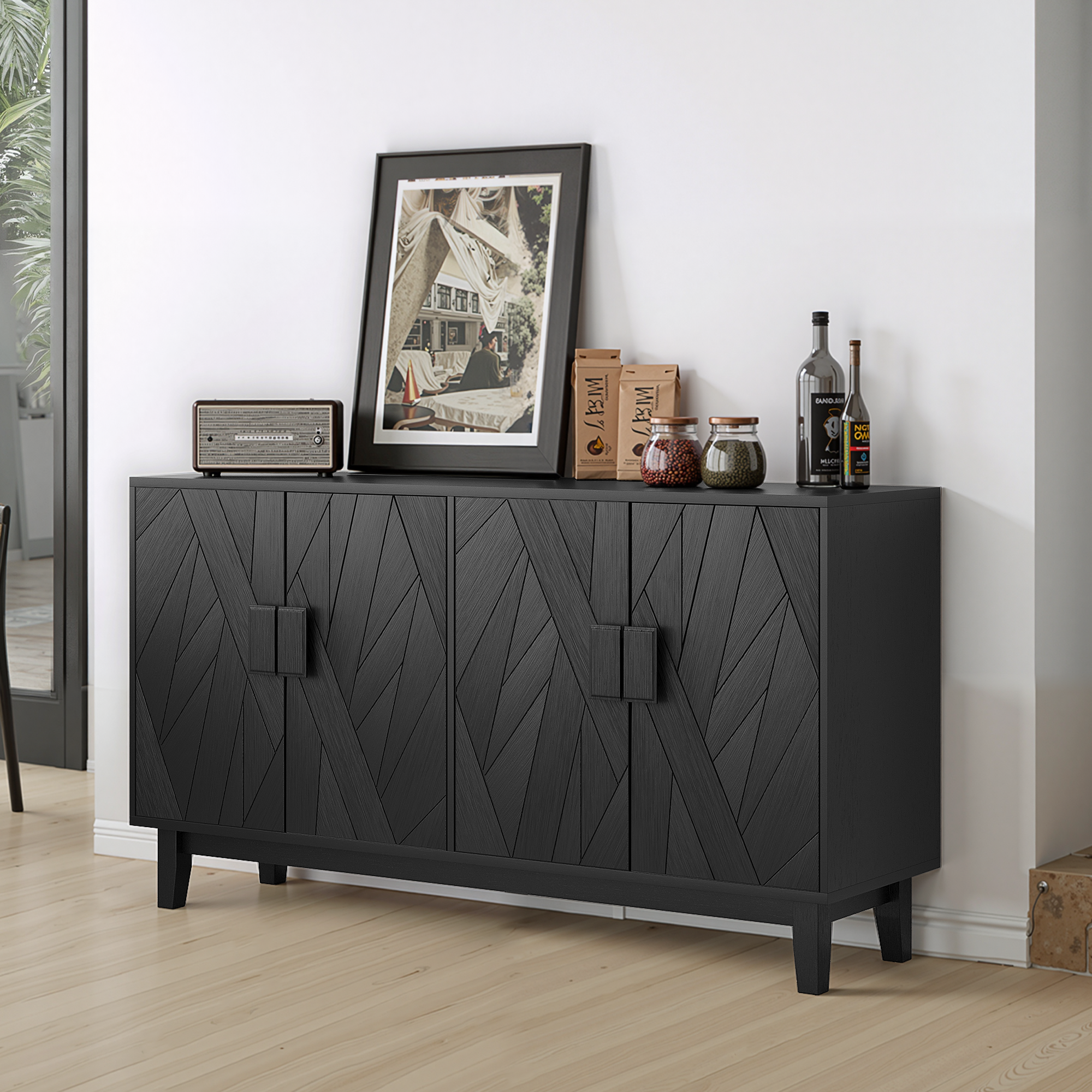 Modern Style Buffet Cabinet, Storage Side Cabinet Buffet Cabinet, Medieval Modern Multifunctional Decorative Cabinet Suitable For Living Room, Dining Room, Entrance, Corridor, Kitchen, Black