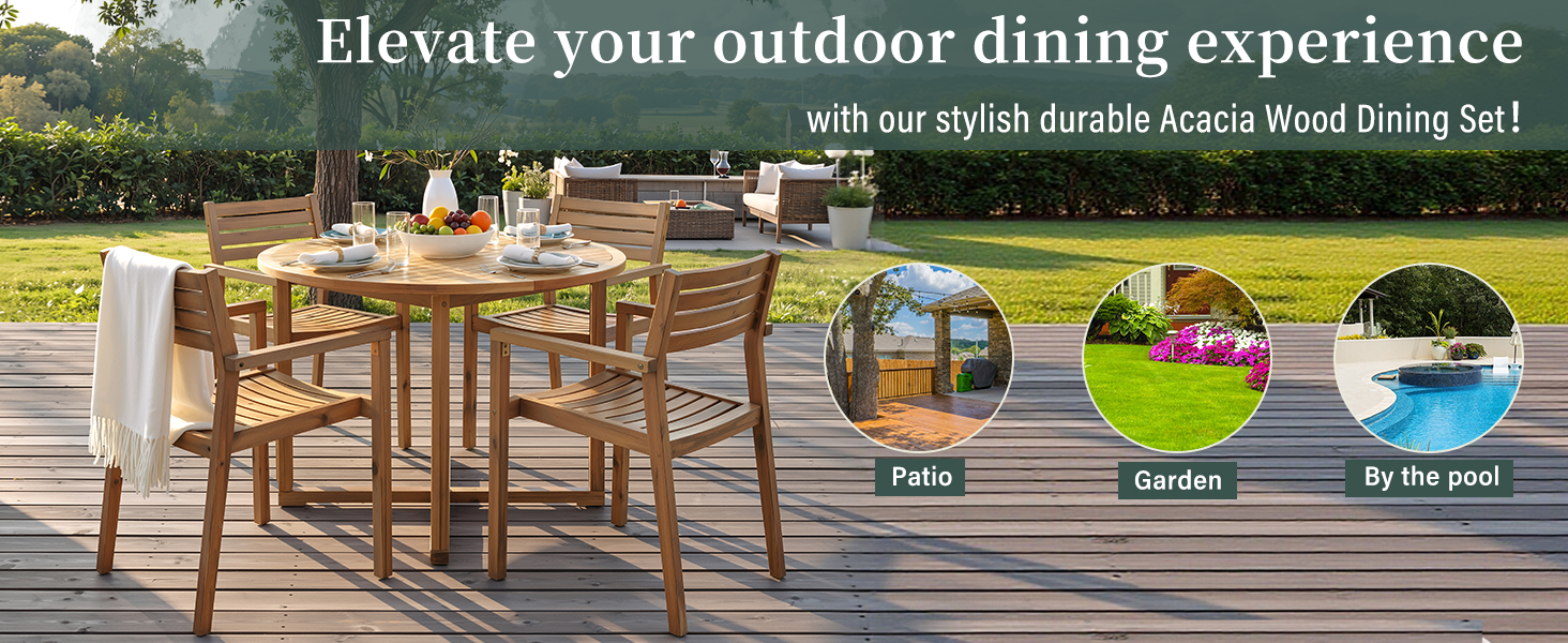 5-Piece Acacia Wood Dining Set, picture 4 of 4