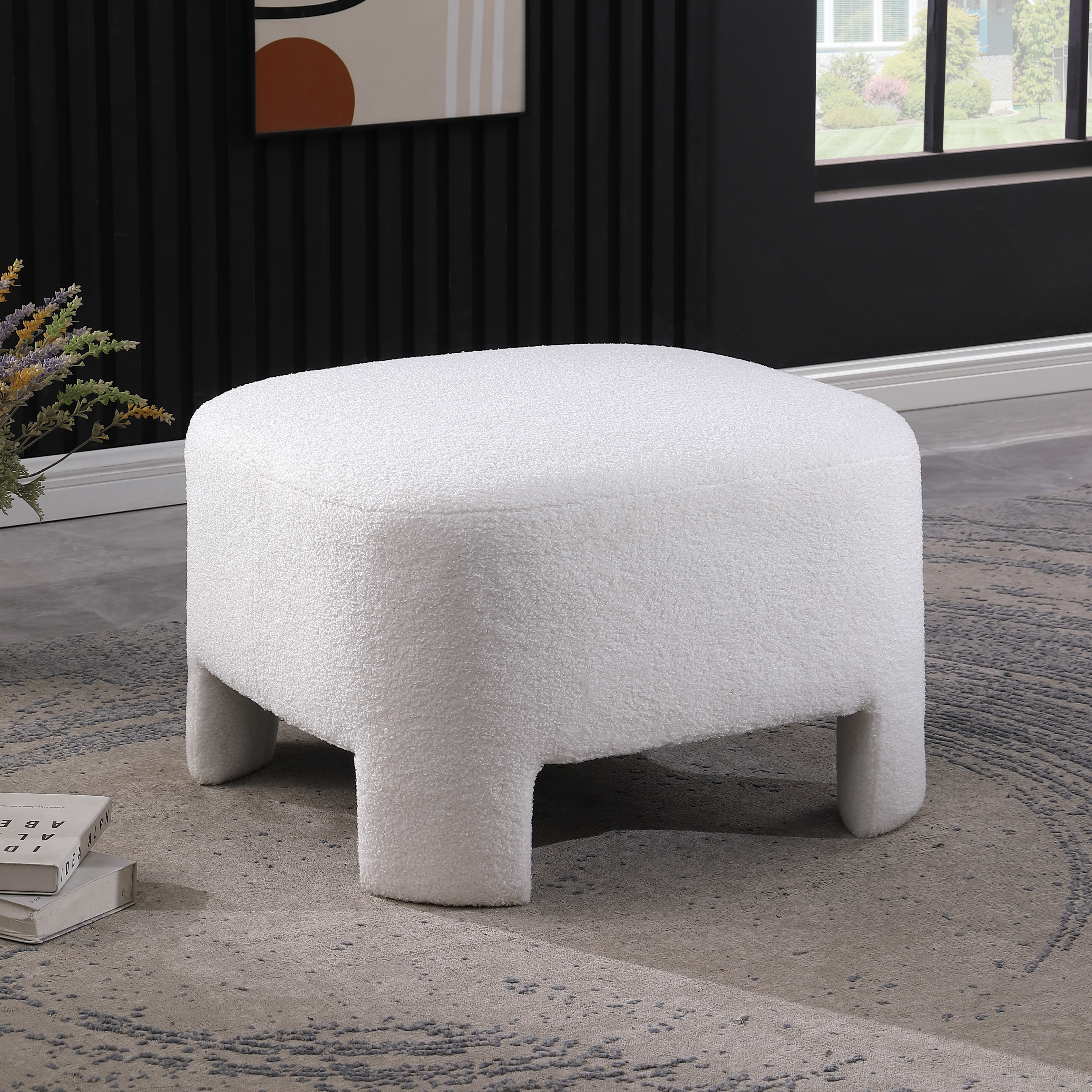 White Sherpa Sofa Ottoman, 28.74 Lx28.74 Wx18.5 H, No Assembly Required - Image 1