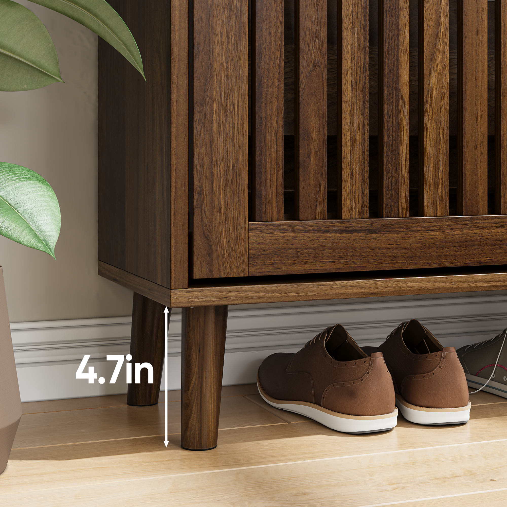 Mid-century Walnut Shoe Cabinet With Two Flip Drawers For Hallway_voghion.com