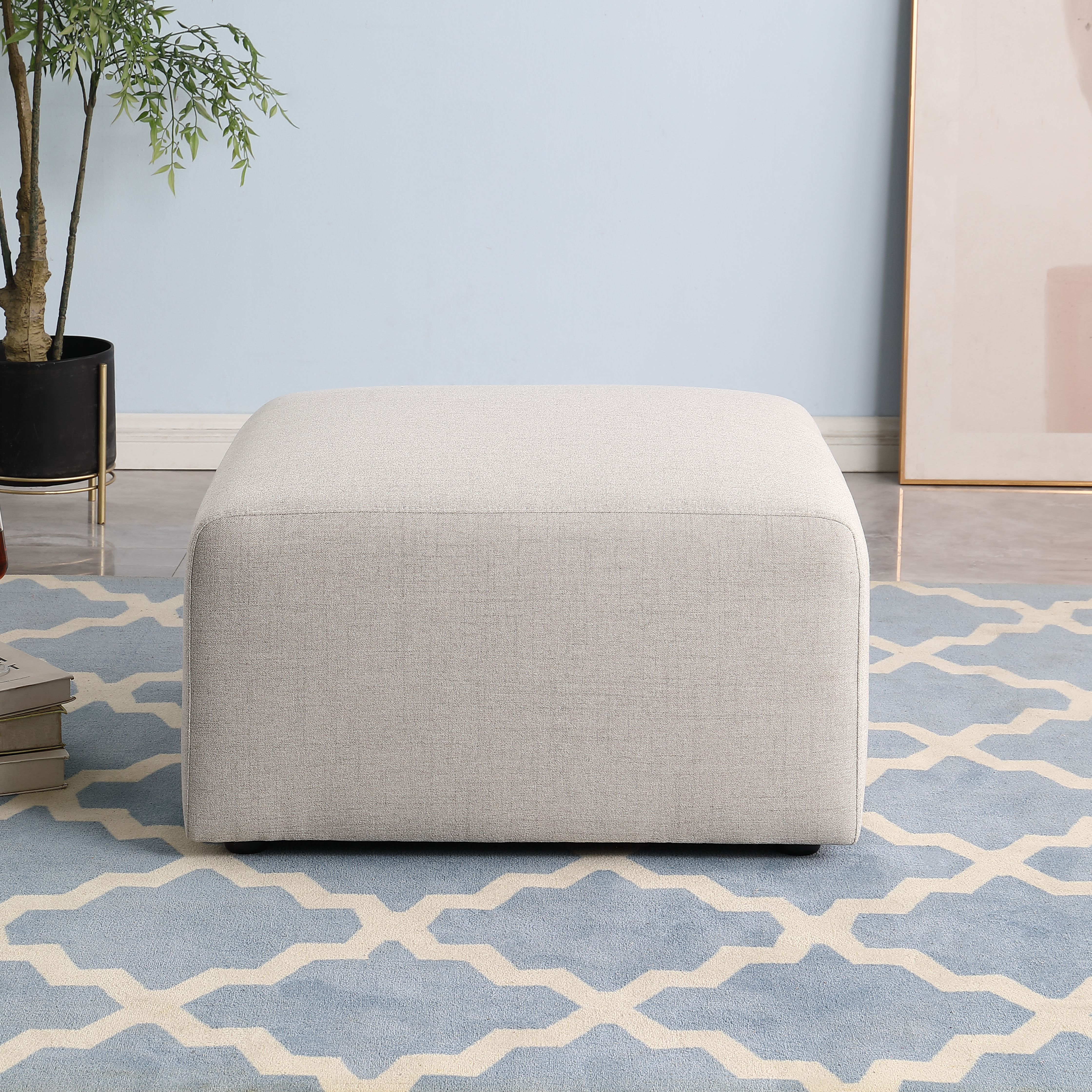 Sofa Ottoman, No Assembly Required, Beige Chenille Fabric  29.92 L  X 29.92 W X 16.73 H Length  Width  Height - Image 1