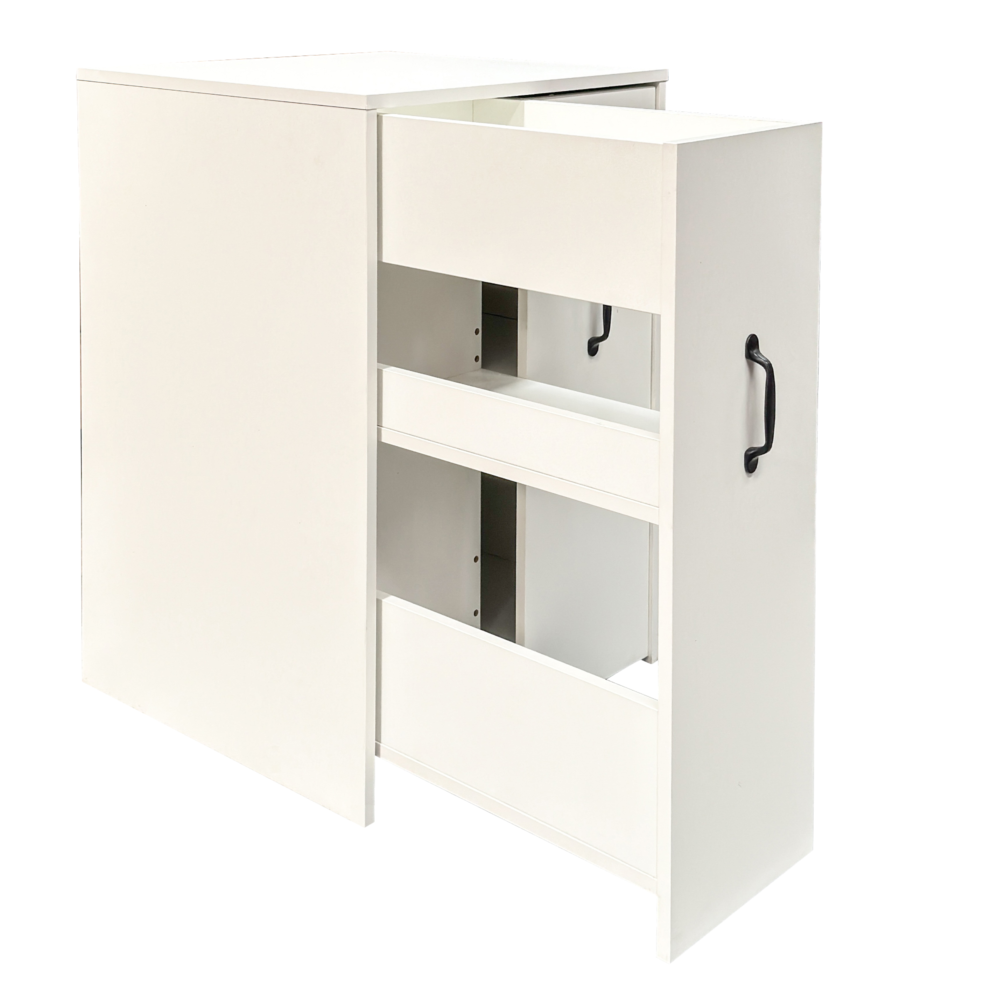 3 Tier Wooden Floor Standing Bookcase,Slide Out Drawer Storage Bookcase File Cabinet,Pull Out Mobile With Door Dustproof File Cabinet,Office Bedroom Living Room Hidden Storage Cabinet With Wheels_voghion.com