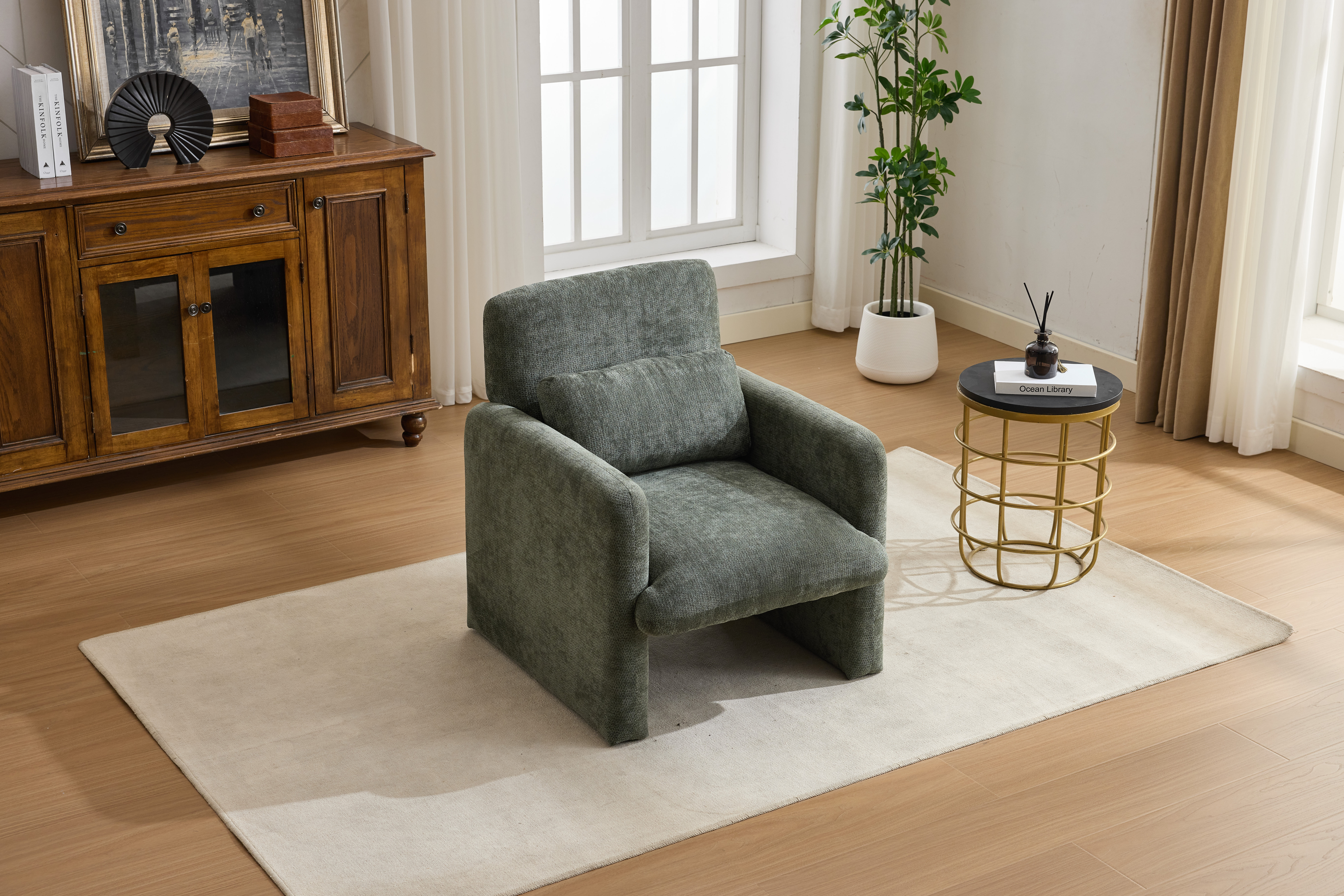 Modern Accent Chair, Contemporary Boucle Fabric Accent Armchair Comfy Upholstered Leisure Single Sofa Chair For Living Room Bedroom Apartment Office - Orange  - Green