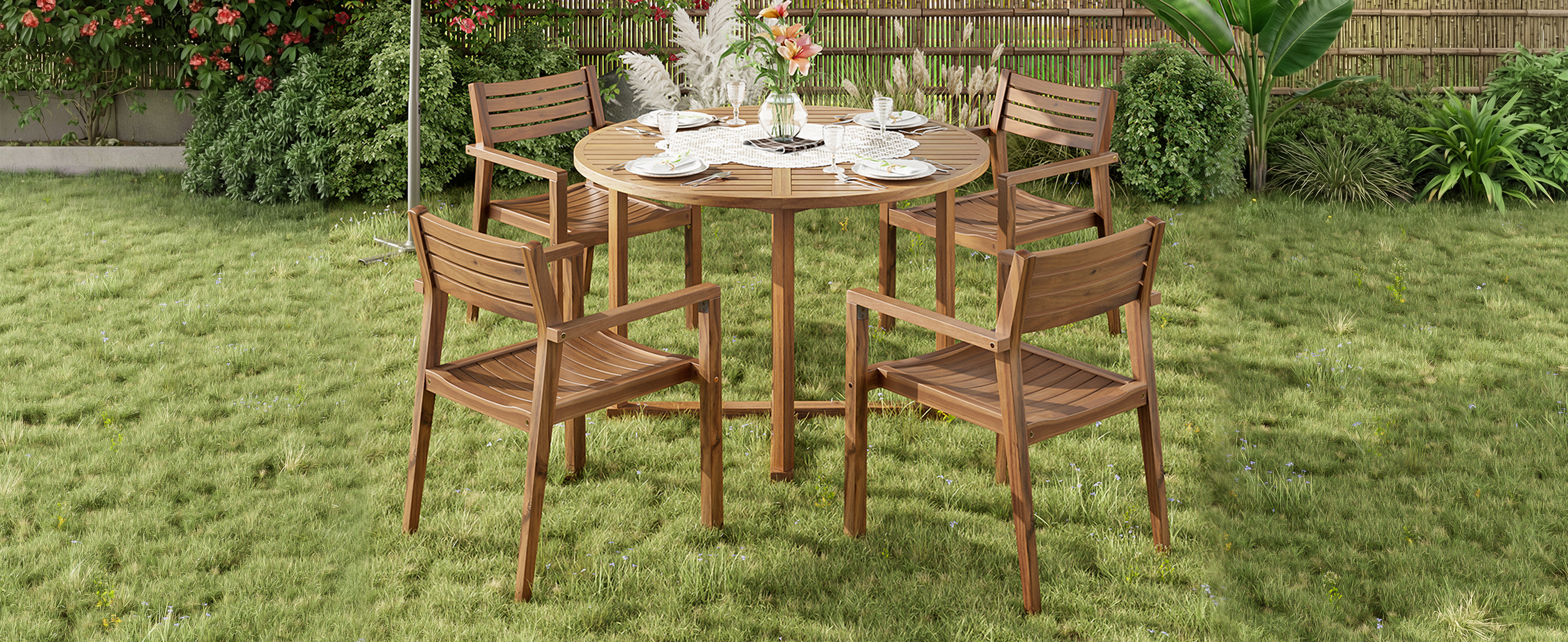 5-Piece Acacia Wood Dining Set, picture 3 of 4