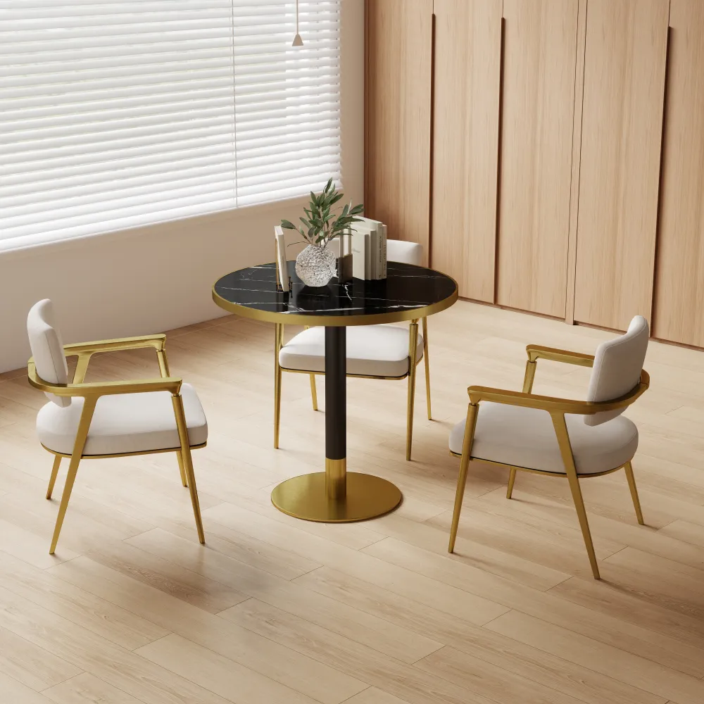 Round Modern Dinning Table 31.5 Inches Bistro Table Tulip Table With Faux Marble Top,Easy Assemble,Sturdy Metal Frame Diameter