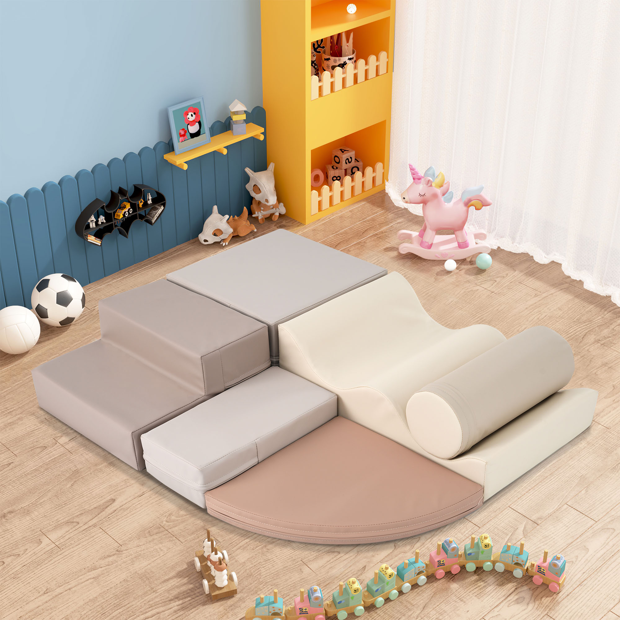 Soft Climb And Crawl Foam Playset 6 In 1, Soft Play Equipment Climb And Crawl Playground For Kids,Kids Crawling And Climbing Indoor Active Play Structure_voghion.com