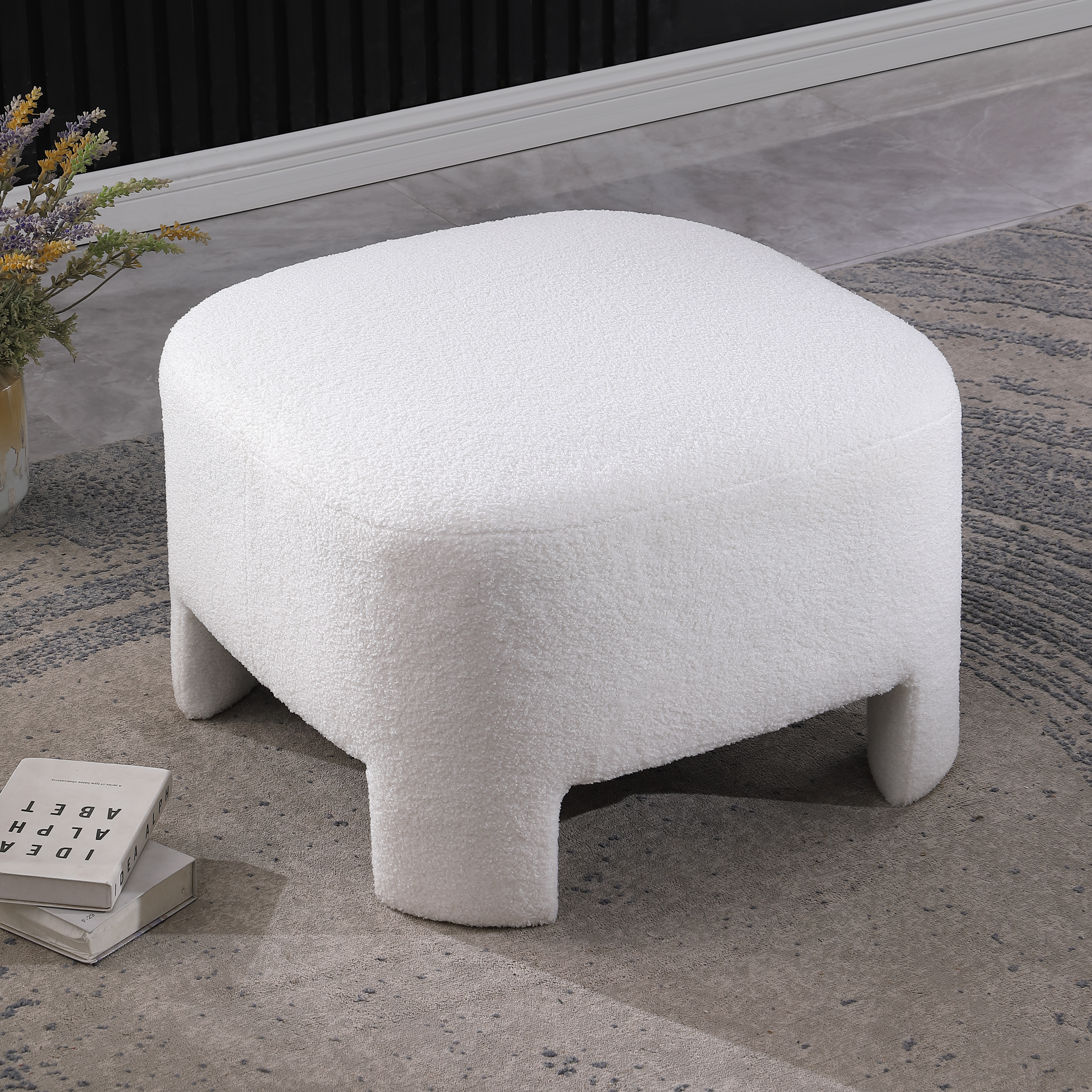 White Sherpa Sofa Ottoman, 28.74 Lx28.74 Wx18.5 H, No Assembly Required