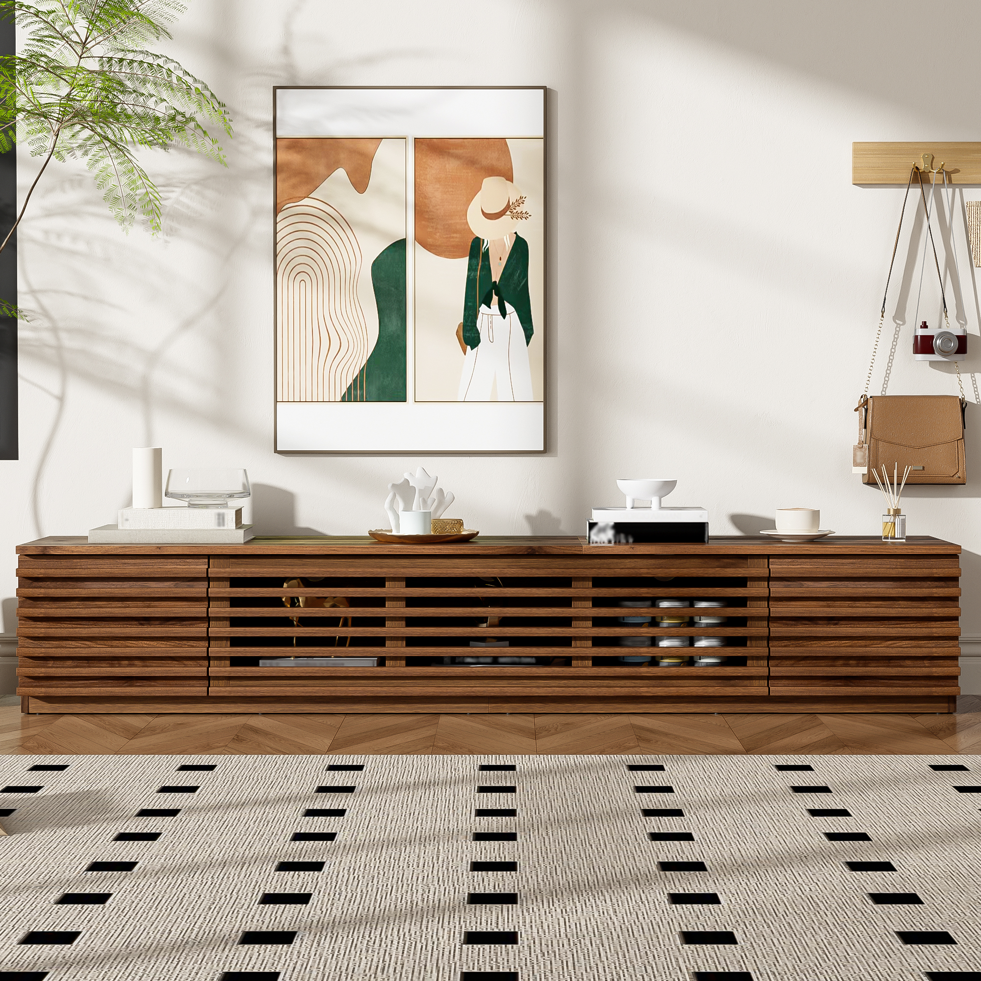 70 Inch Modern TV Stand For TVs Up To 80, Entertainment Center With Cable Management, Soft-Closing Hinges For Living Room