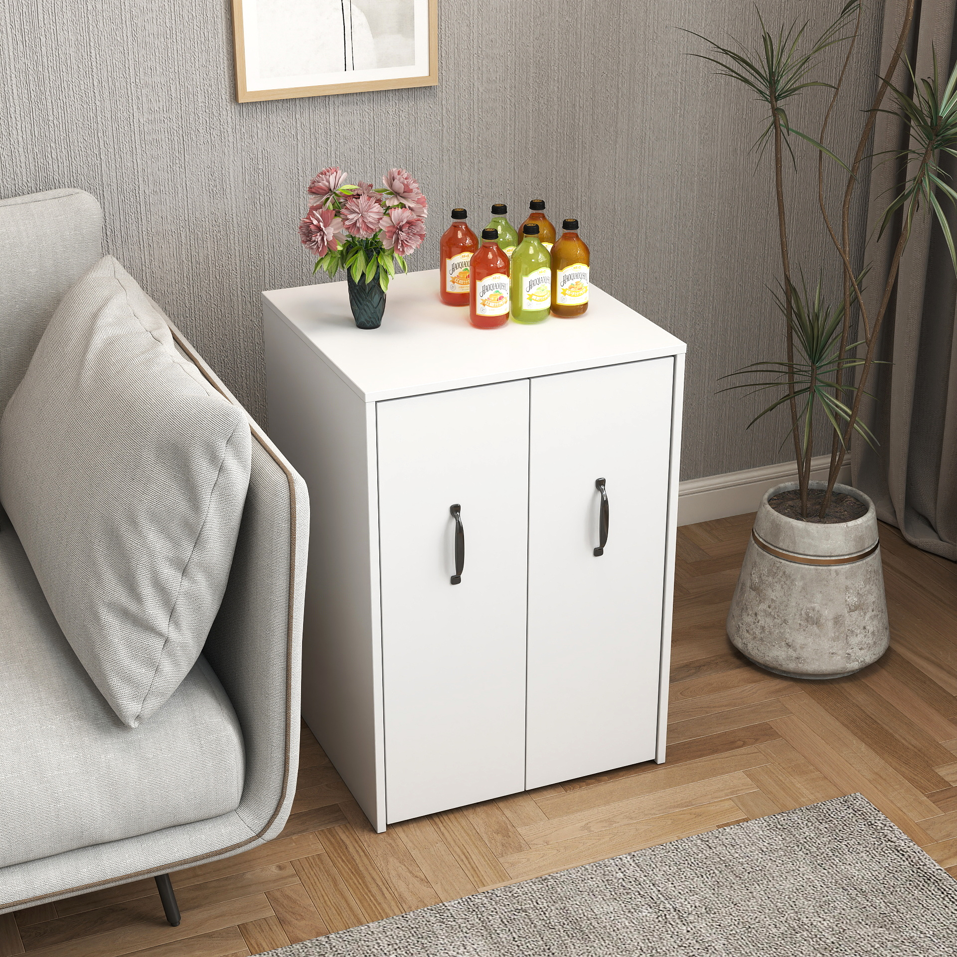 3 Tier Wooden Floor Standing Bookcase,Slide Out Drawer Storage Bookcase File Cabinet,Pull Out Mobile With Door Dustproof File Cabinet,Office Bedroom Living Room Hidden Storage Cabinet With Wheels_voghion.com