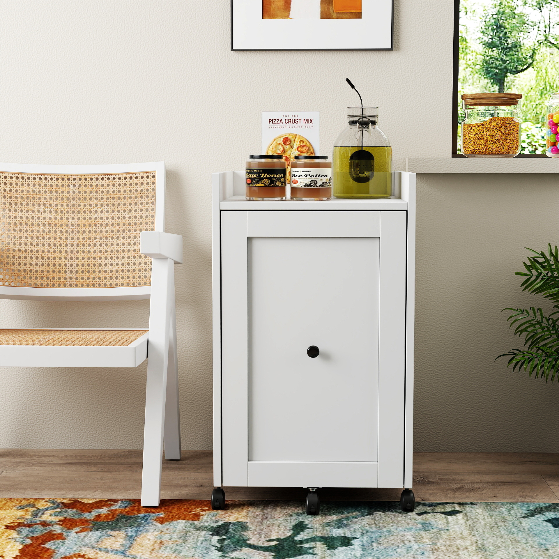 Organizer For Pantry -Sliding Out Snack Cabinet , Multi-Layer Soda Can Organizer For Pantry, Mobile Snack Storage Rack With Wheels