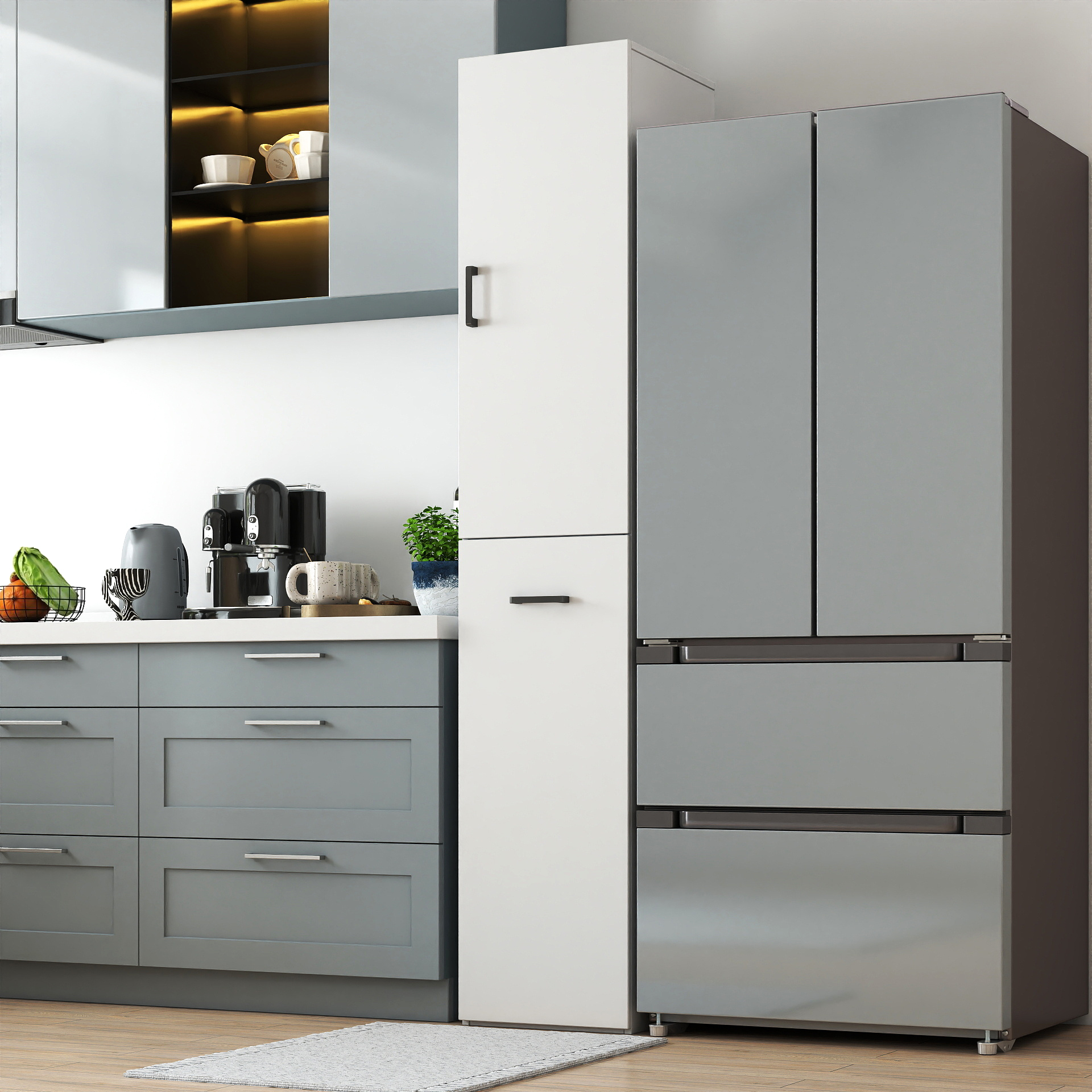 Kitchen Pantry,Tall Cabinet,Freestanding Cabinet With 1 Door And 3 Tier Multi-functional Pull-out Multi-tier Storage Shelf For Kitchen, Dining Room, Living Room