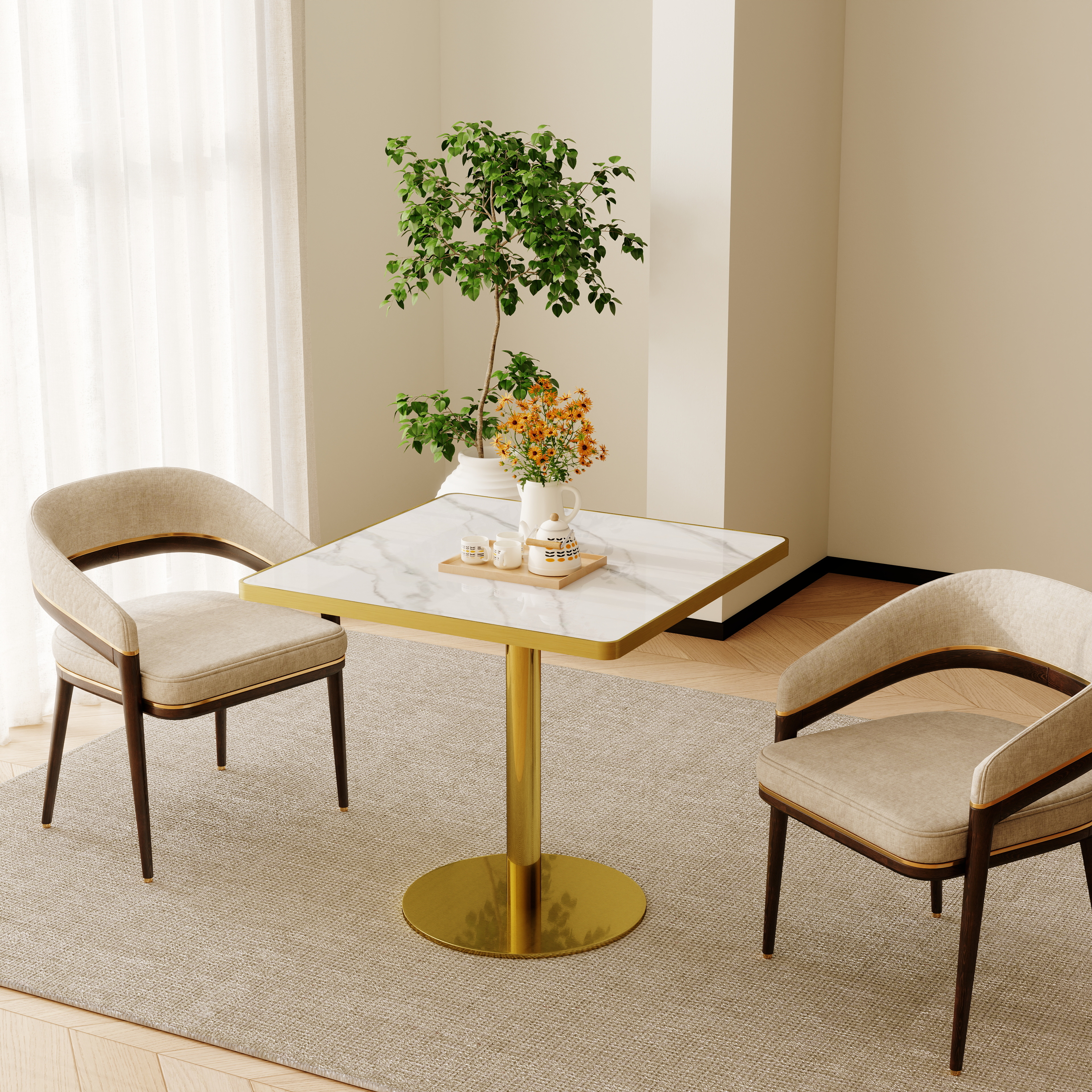 Square Modern Dinning Table 31.5 Inches Bistro Table Tulip Table With Faux Marble Top,Easy Assemble,Sturdy Metal Frame Diameter