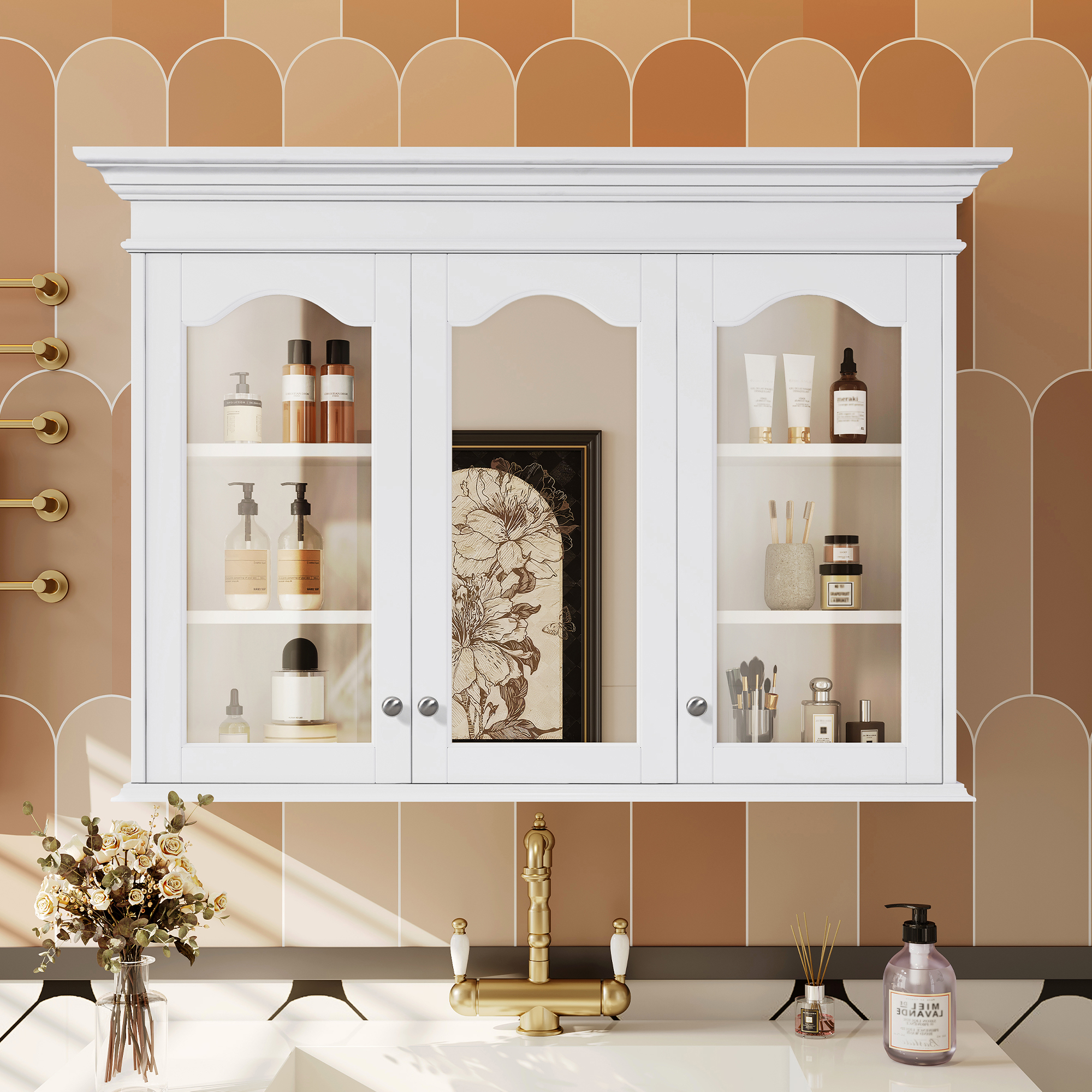 40 Medicine Cabinet With Mirror, Bathroom Storage Cabinet With Mirror Door And Shelves, Wall Mounted Bathroom Cabinet With Glass Doors