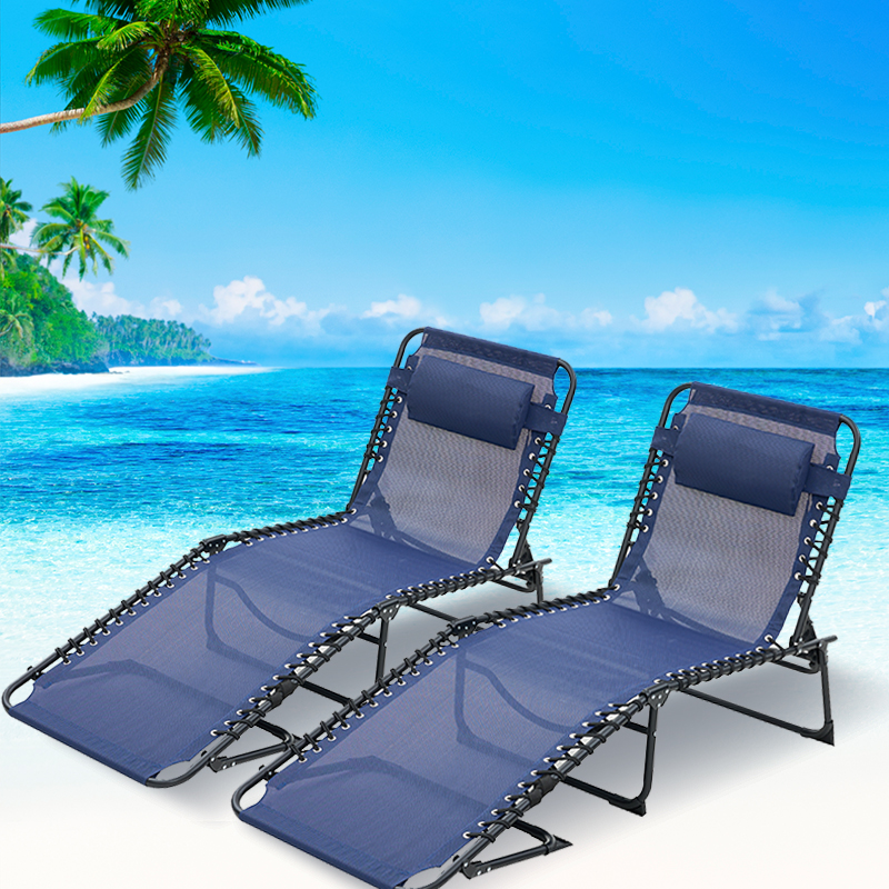Folding Chaise Lounge Pool Chair Set Of 2,Patio Sun Tanning Chair,Outdoor Lounge Chair With 4-Position Reclining Back,Breathable Mesh Seat For Beach.