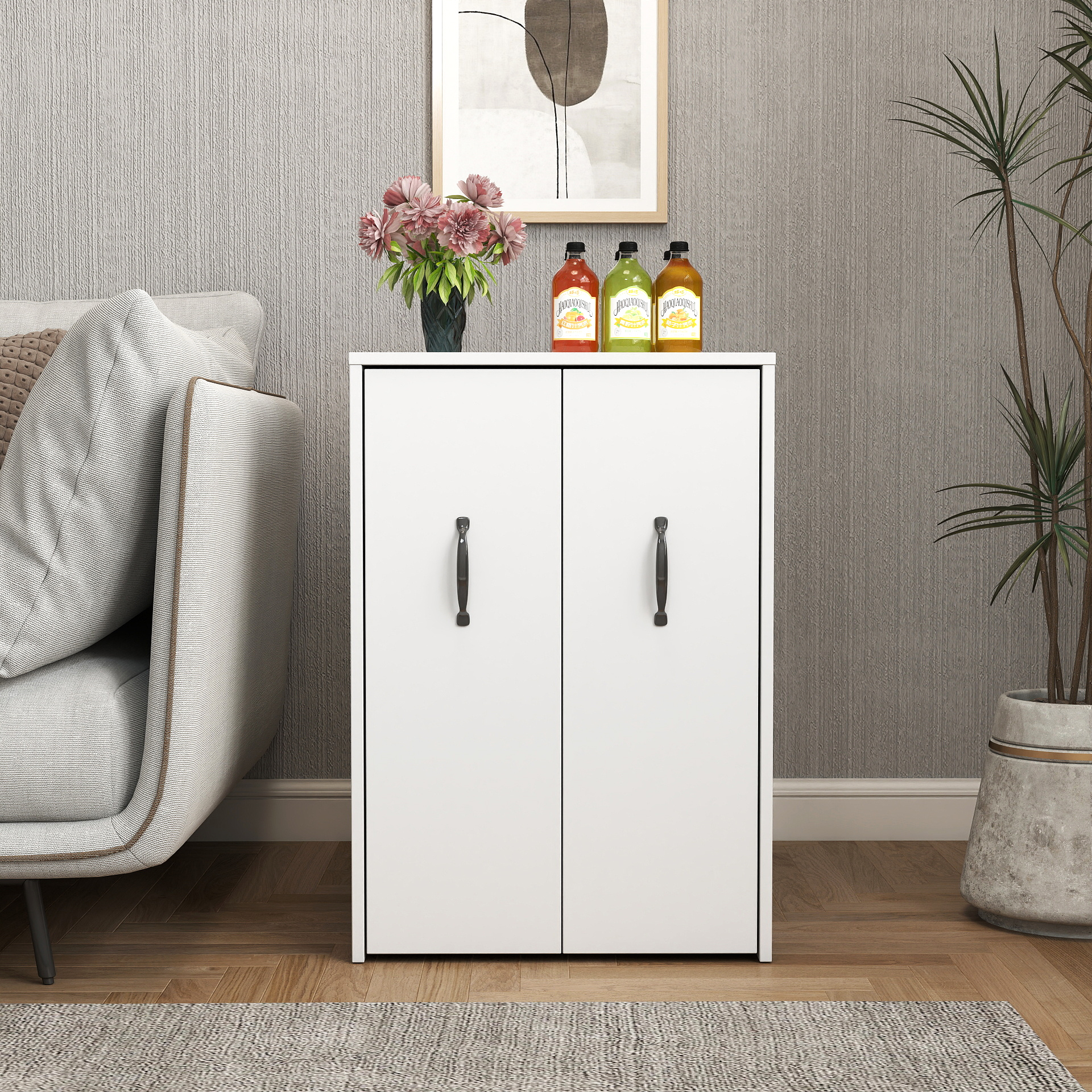 3 Tier Wooden Floor Standing Bookcase,Slide Out Drawer Storage Bookcase File Cabinet,Pull Out Mobile With Door Dustproof File Cabinet,Office Bedroom Living Room Hidden Storage Cabinet With Wheels_voghion.com