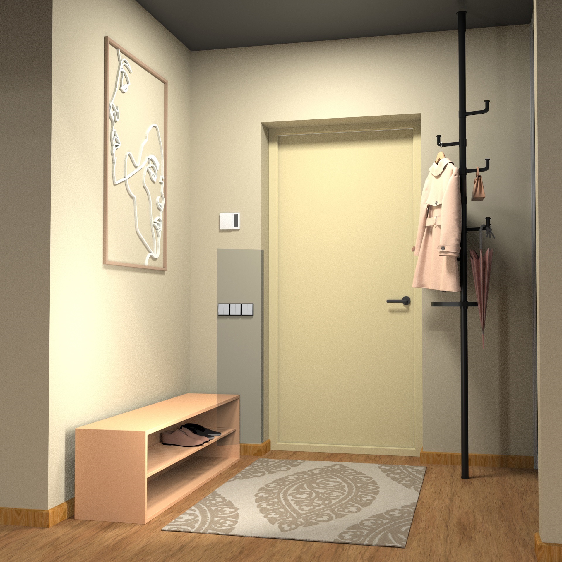 New Style With Trays Adjustable Laundry Pole Clothes Drying Rack Coat Hanger DIY Floor To Ceiling Tension Rod Storage Organizer For Indoor, Balcony - Black