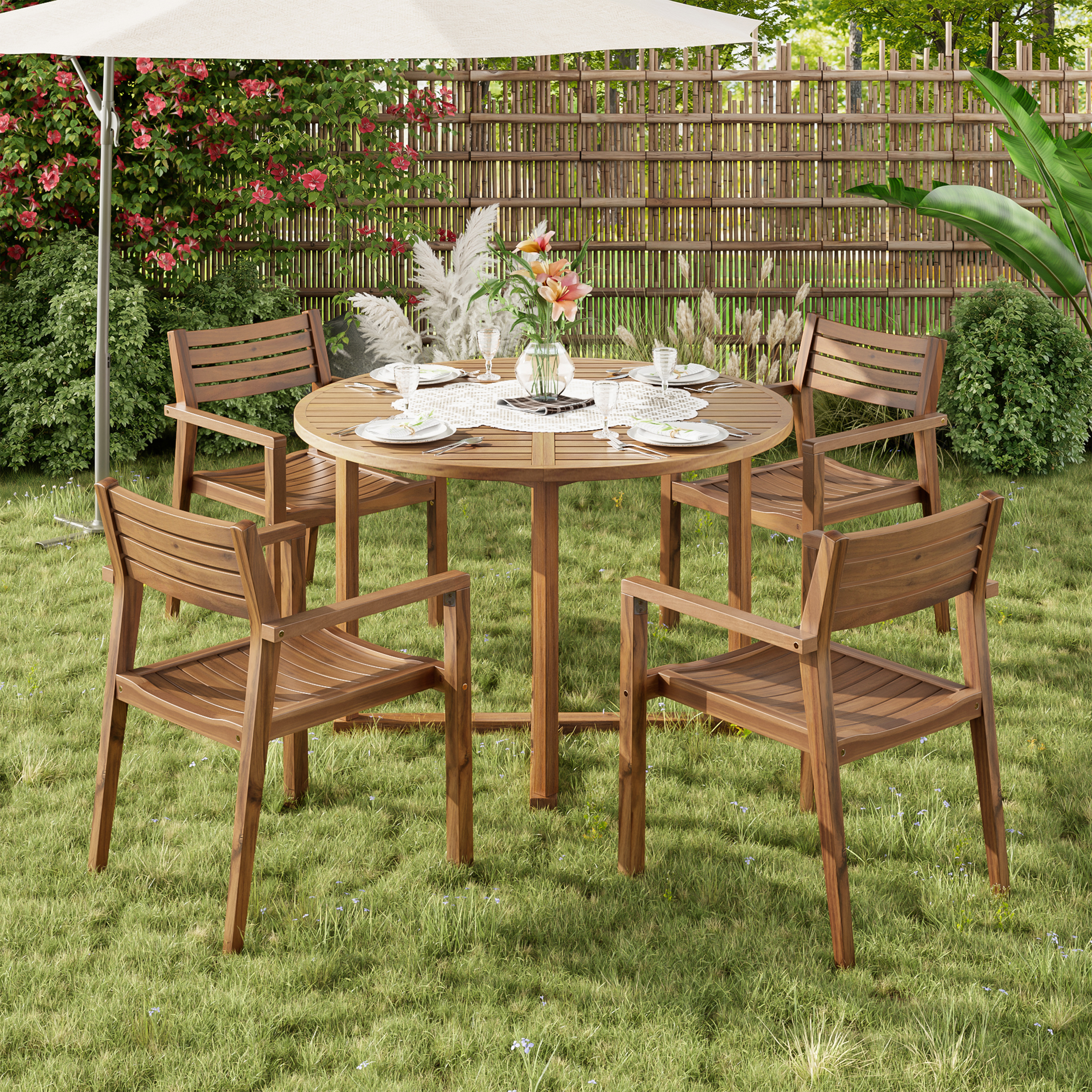 5-Piece Acacia Wood Dining Set, picture 2 of 4